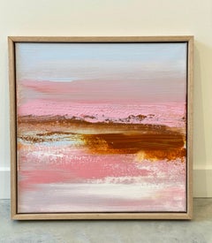 Hand On My Heart small framed abstract expressionist painting in pink and sienna