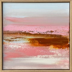 Hand On My Heart small framed abstract expressionist painting in pink and sienna