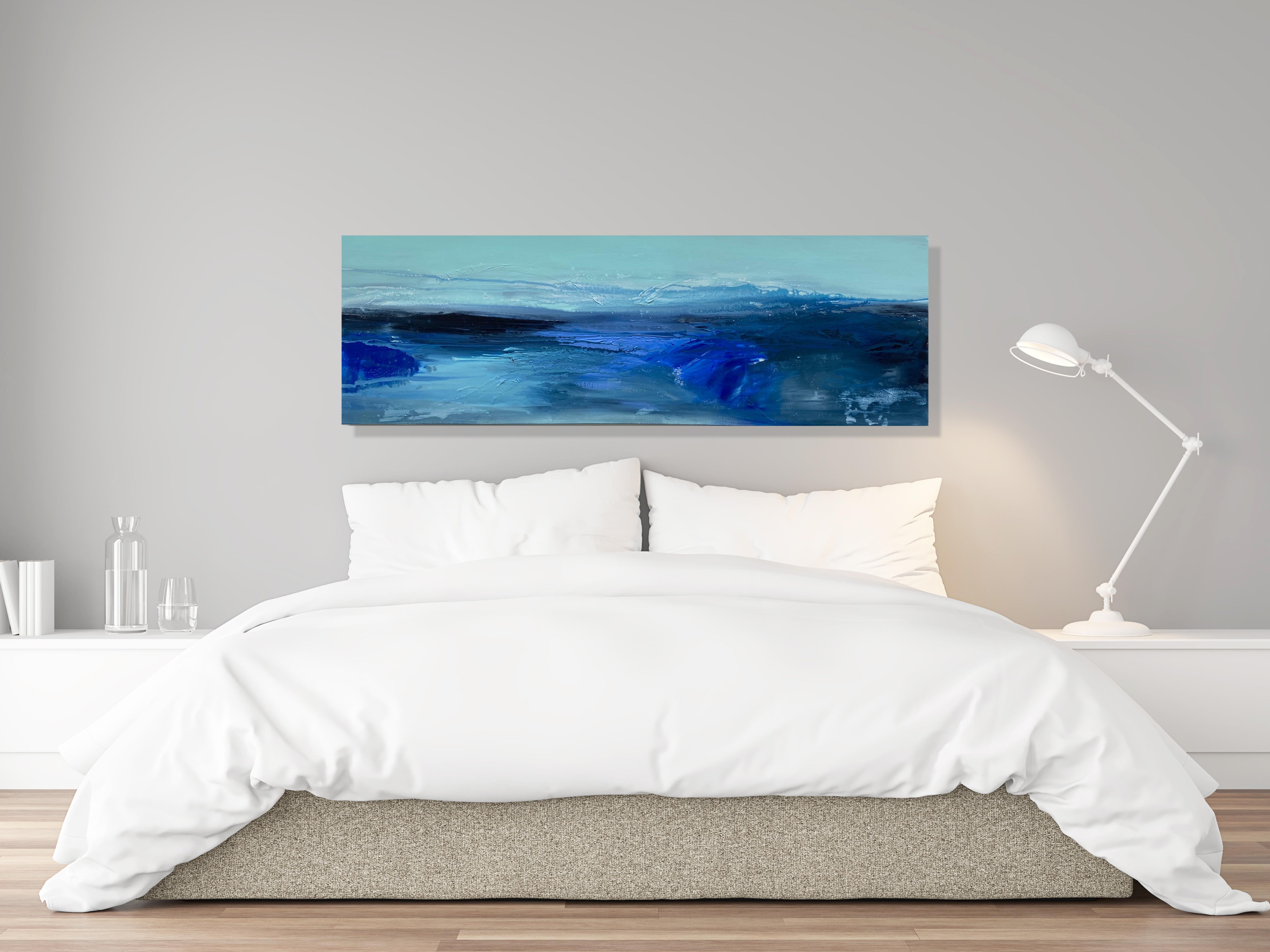 Blue ocean water abstract expressionist sea landscape sky  - Painting by Kathleen Rhee