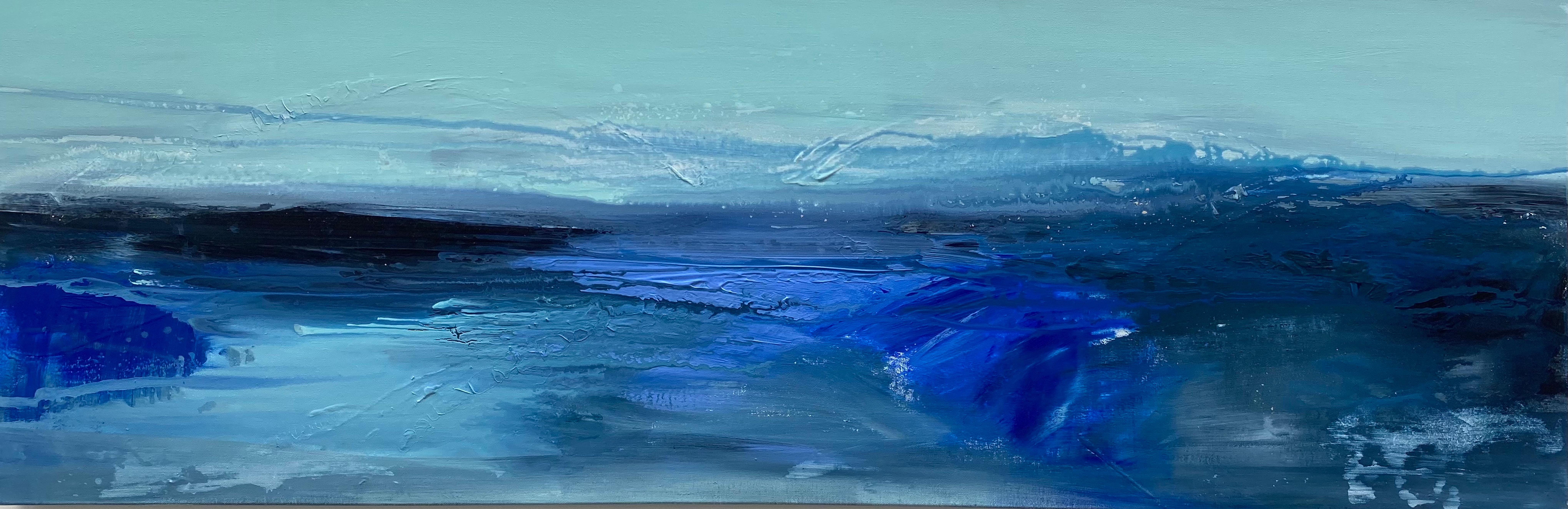 Kathleen Rhee Abstract Painting - Blue ocean water abstract expressionist sea landscape sky 