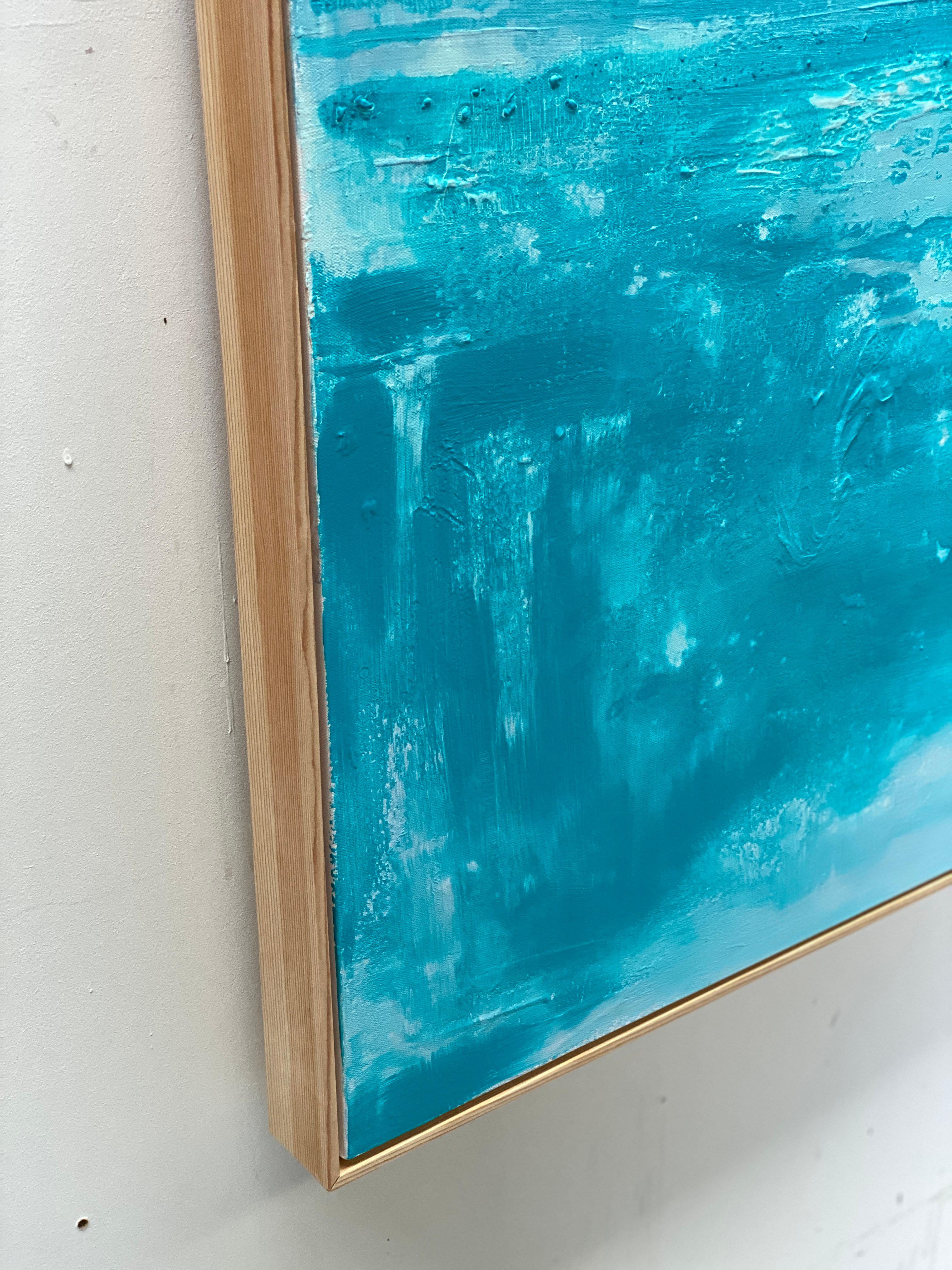 Here and Now framed original abstract expressionist landscape bright aqua blue For Sale 5
