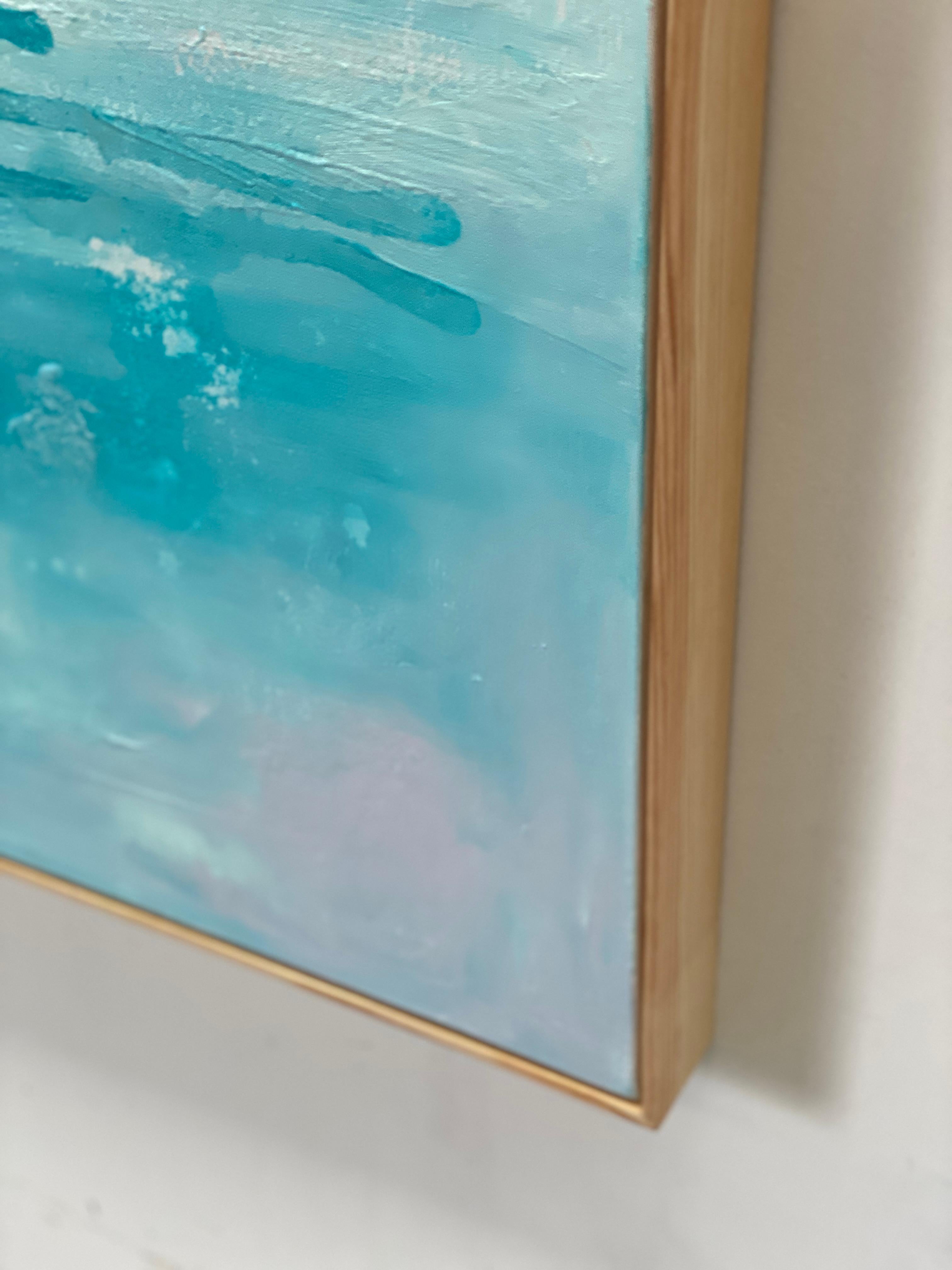 Here and Now framed original abstract expressionist landscape bright aqua blue For Sale 6
