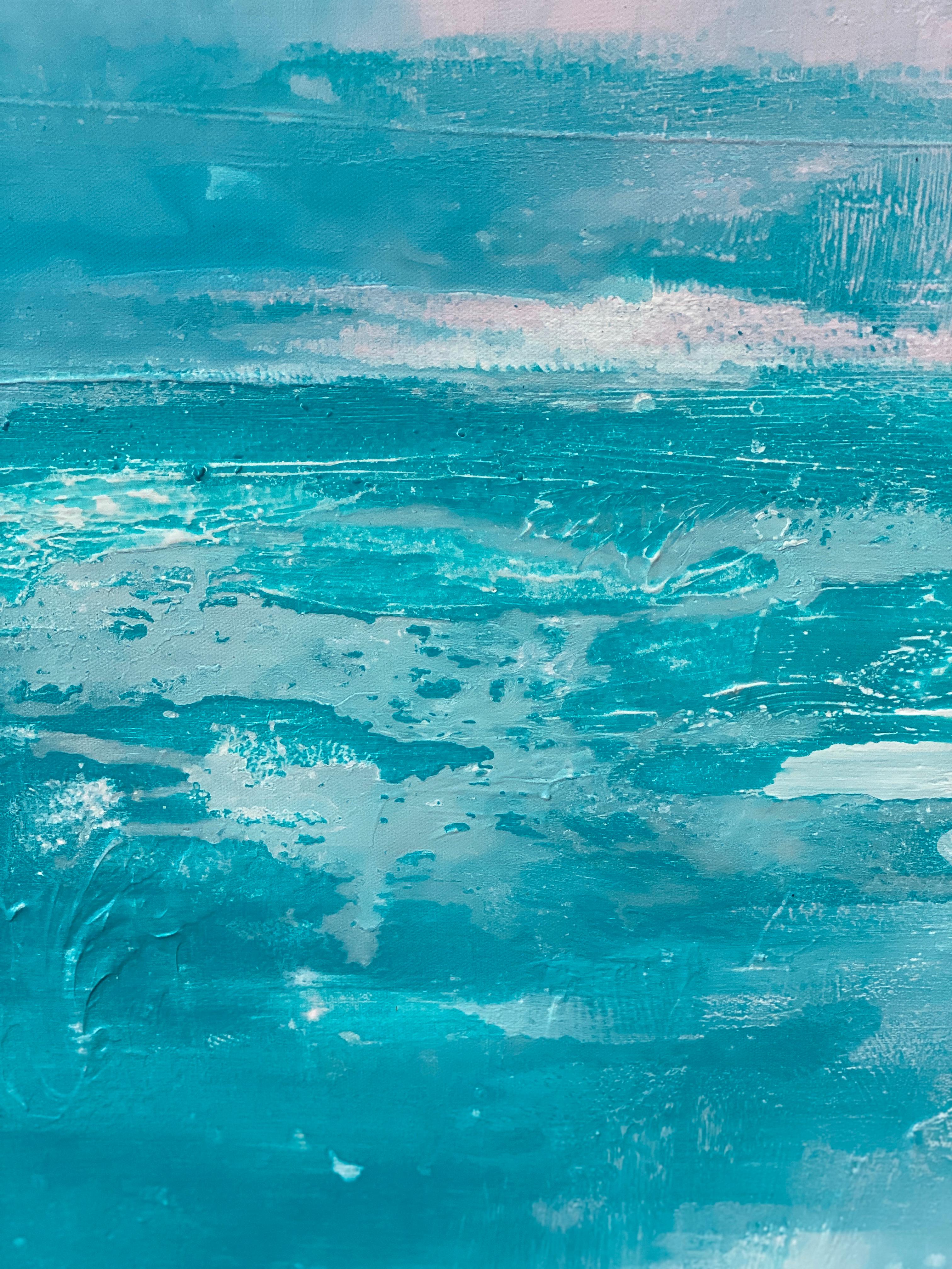 Cobalto originale paesaggio astratto impressionista pittura luminosa blu acqua grigio in vendita 1