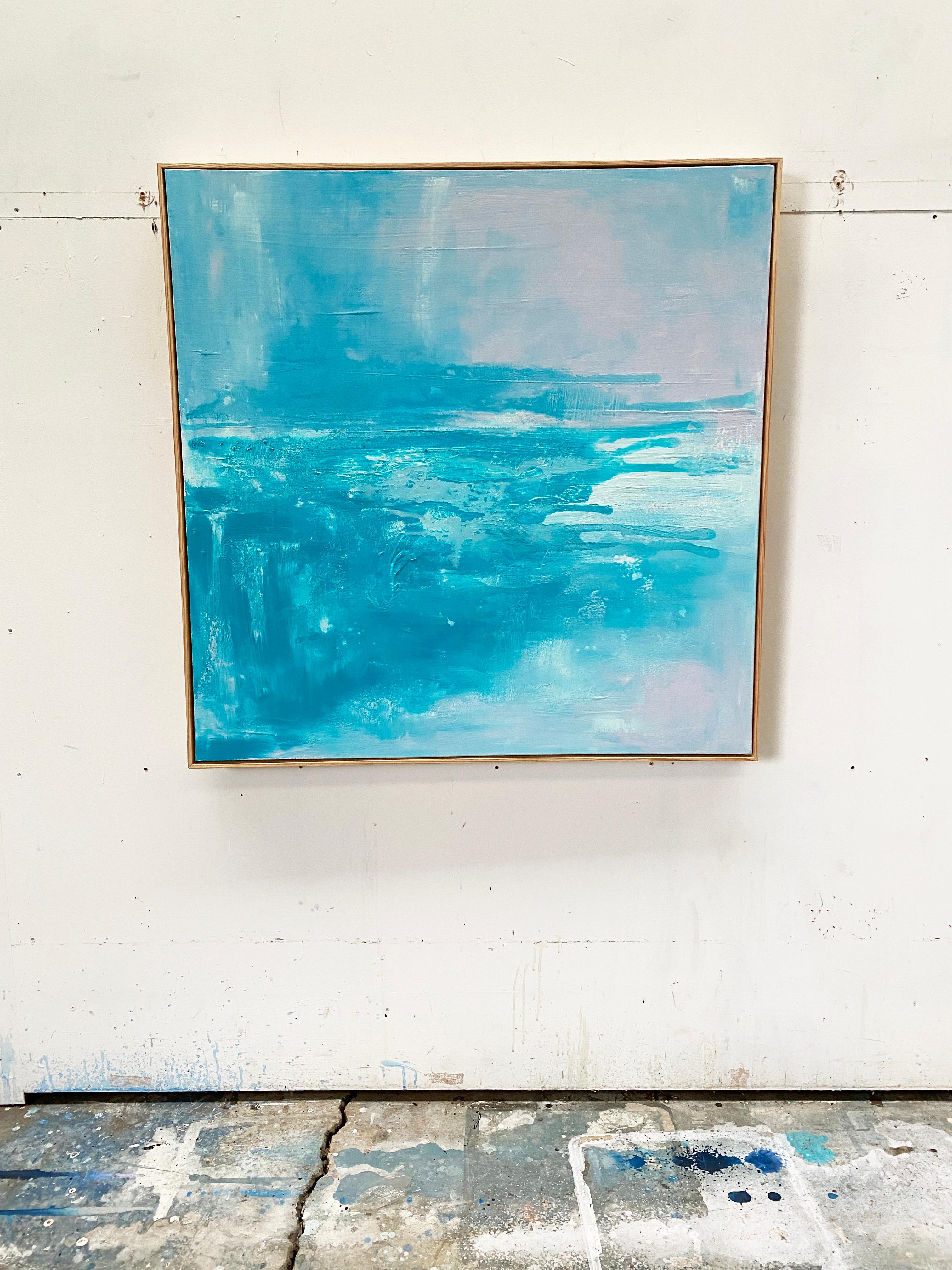 Like a joyous bright sunny day, soak in the vibrant light and pure energy of healing turquoise in this abstract expressionist painting. A delicate, mediative work, inspired by the turquoise waters of the ocean and cleansing light of the sun. Bring