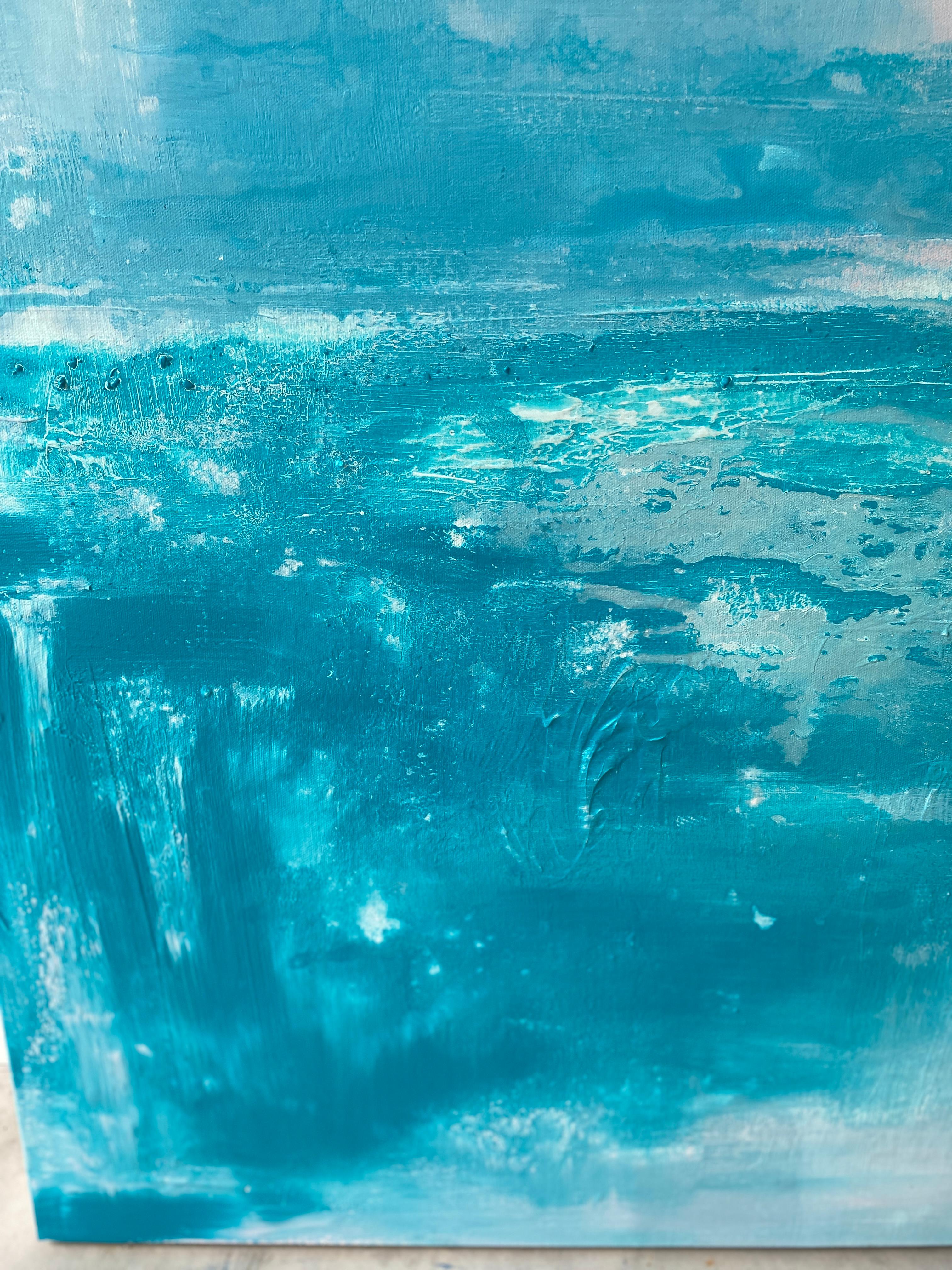 Cobalto originale paesaggio astratto impressionista pittura luminosa blu acqua grigio in vendita 5