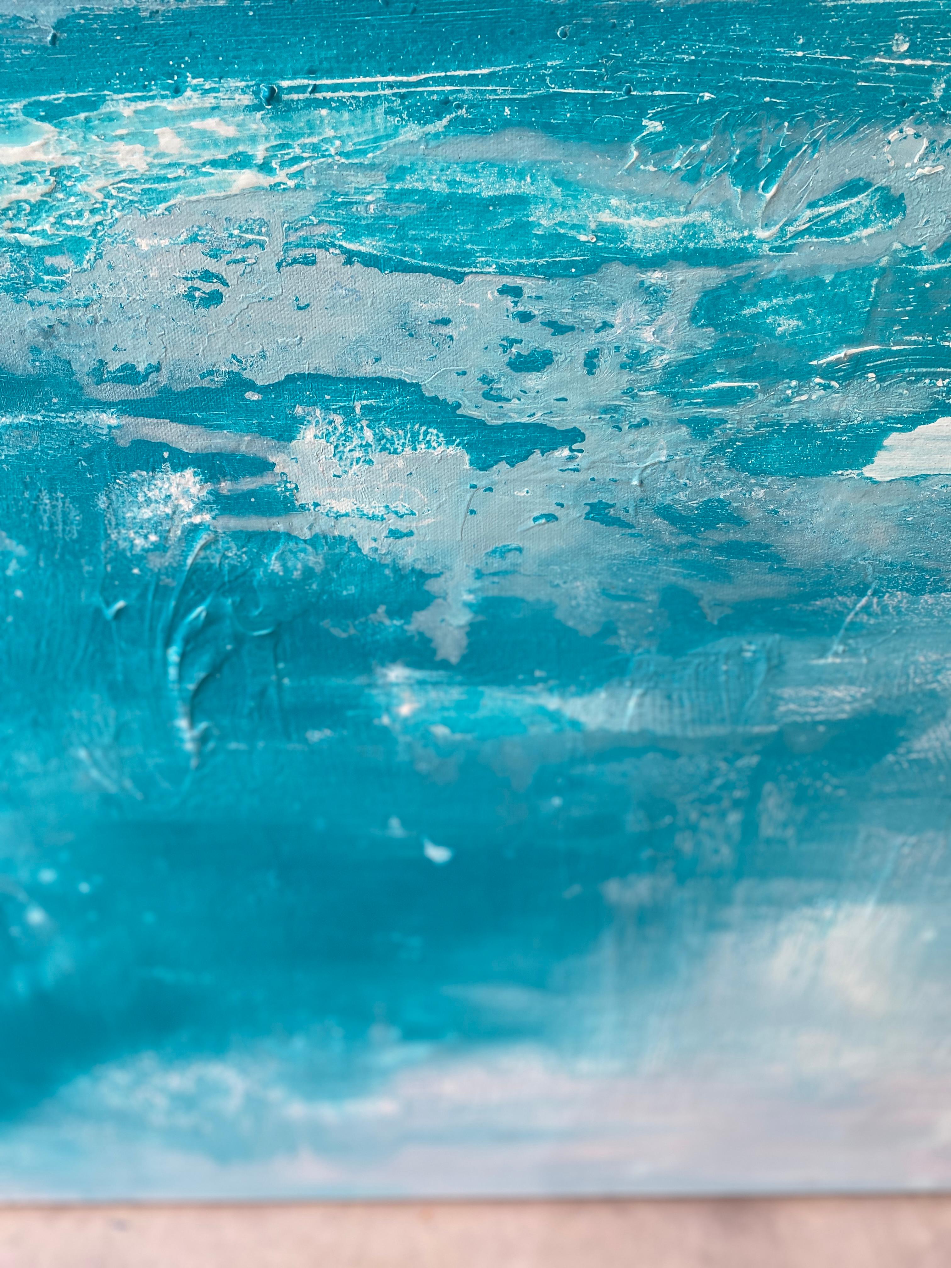 Cobalto originale paesaggio astratto impressionista pittura luminosa blu acqua grigio in vendita 8