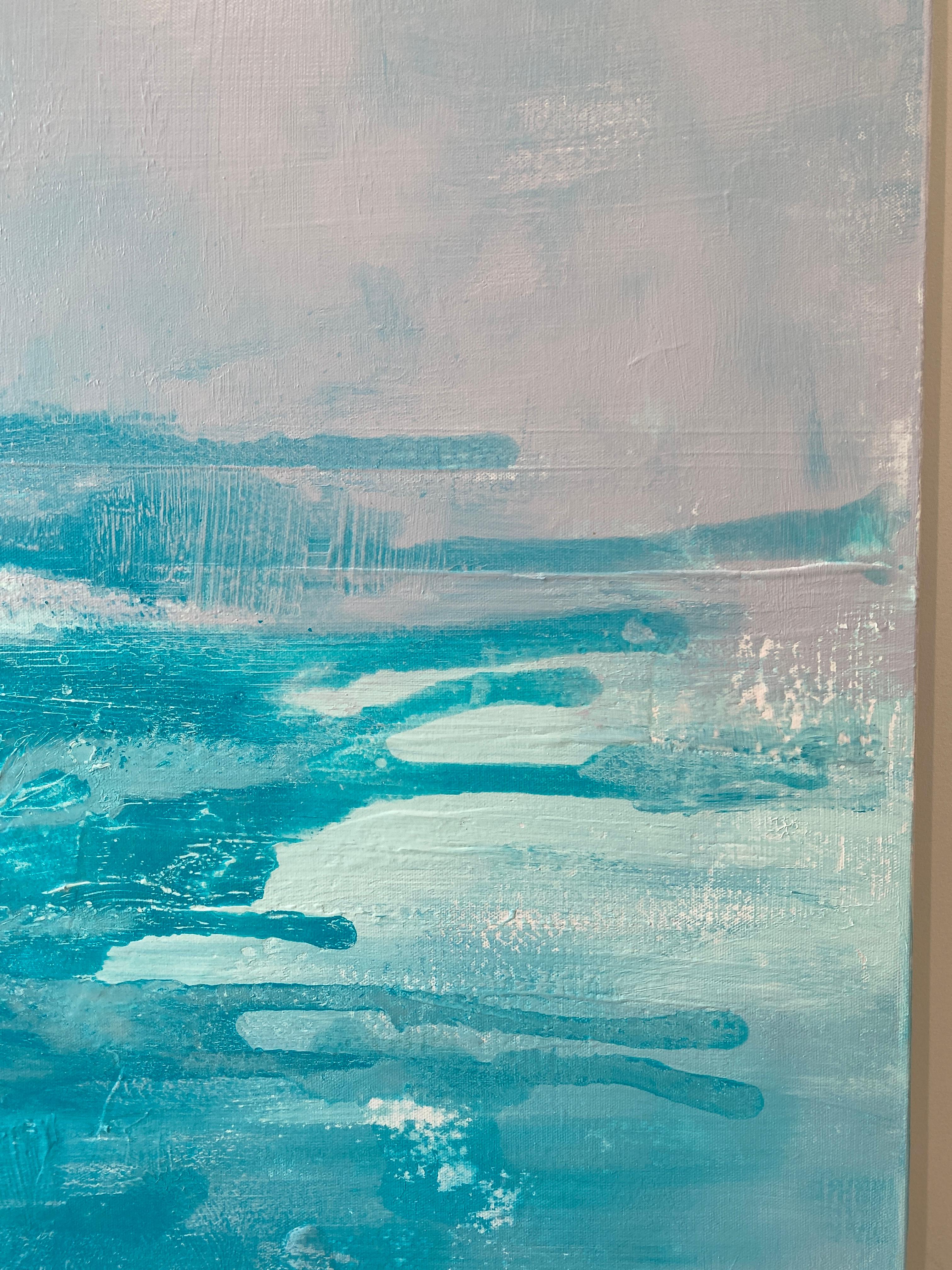 Cobalto originale paesaggio astratto impressionista pittura luminosa blu acqua grigio in vendita 9
