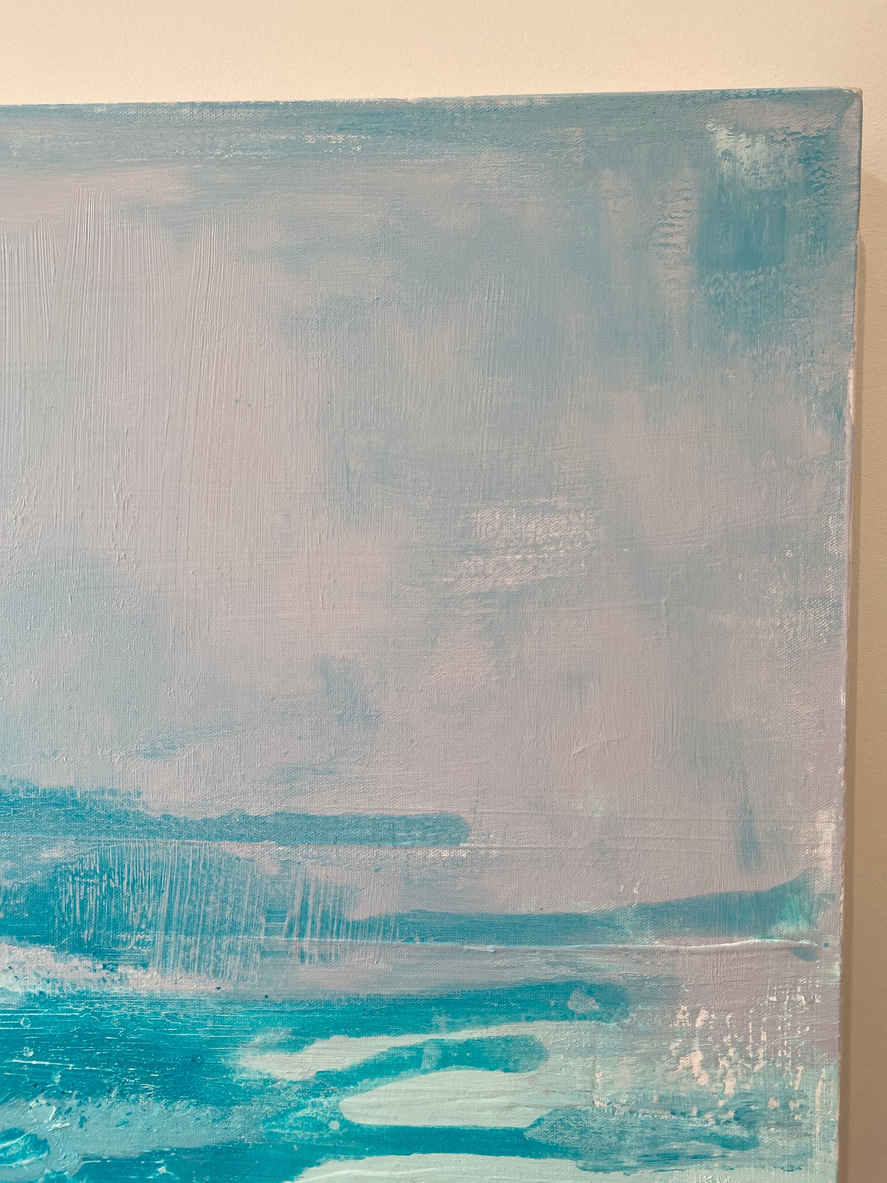 Cobalto originale paesaggio astratto impressionista pittura luminosa blu acqua grigio in vendita 10