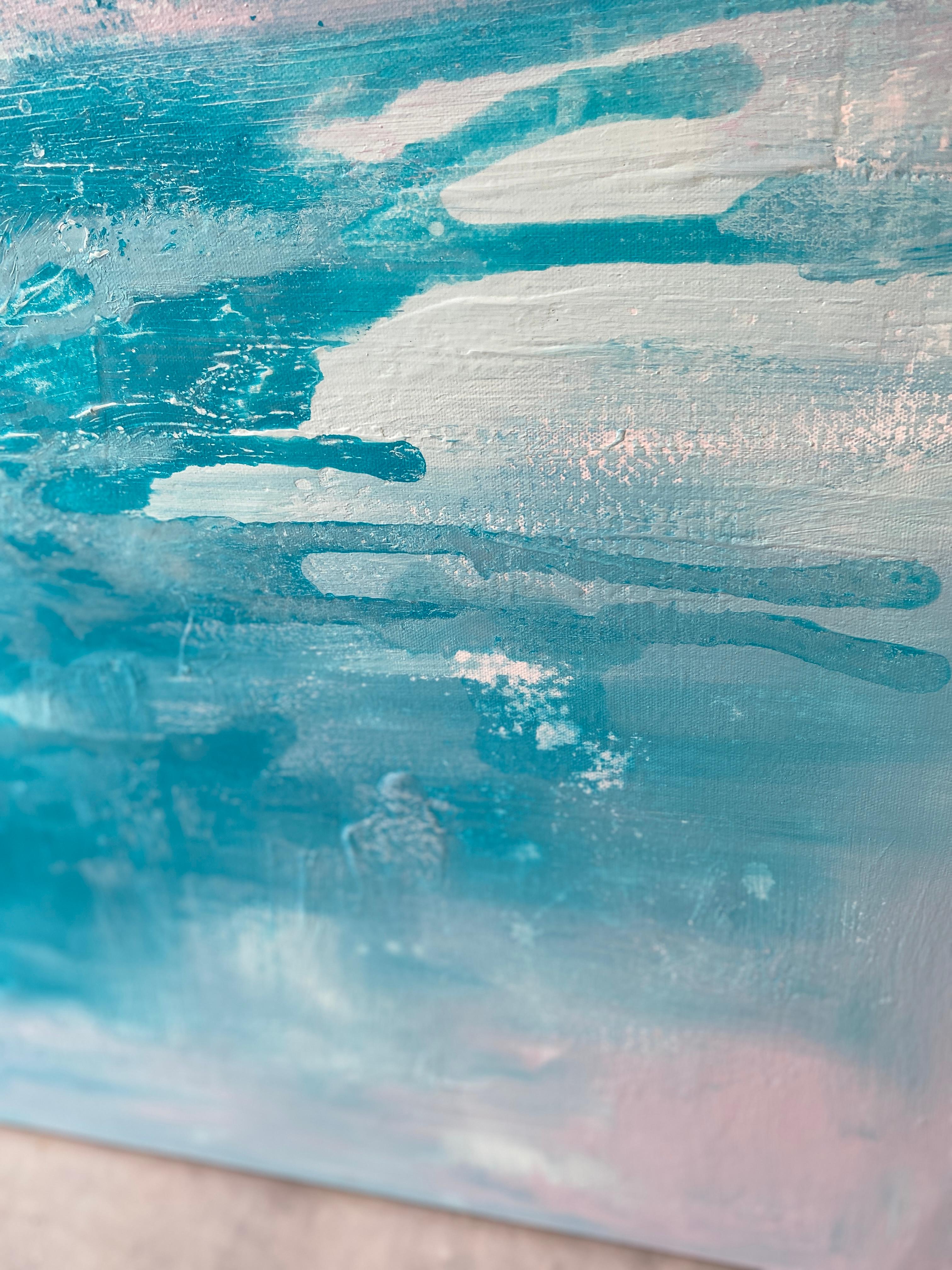 Cobalto originale paesaggio astratto impressionista pittura luminosa blu acqua grigio in vendita 11