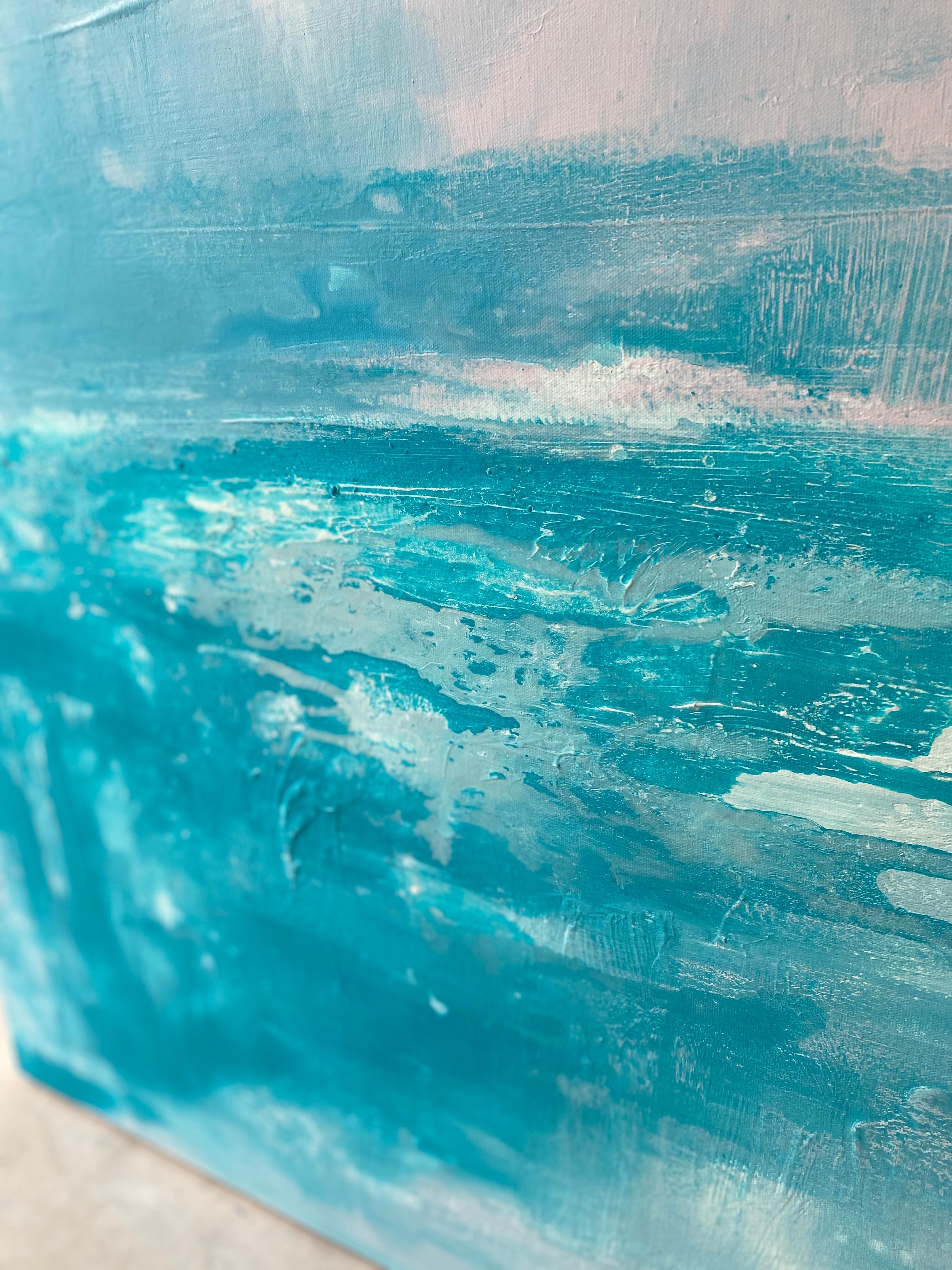 Cobalto originale paesaggio astratto impressionista pittura luminosa blu acqua grigio in vendita 12