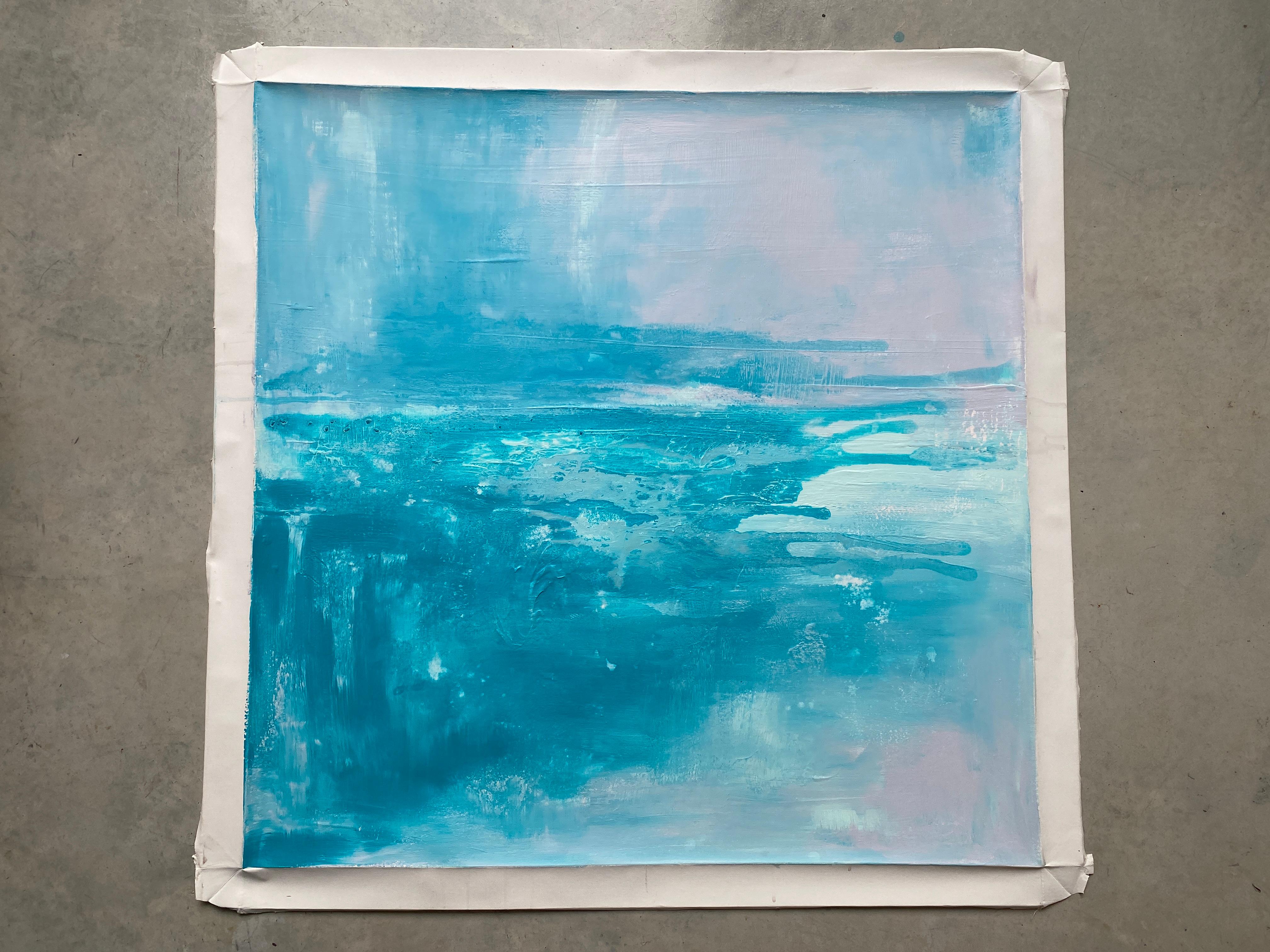 Cobalto originale paesaggio astratto impressionista pittura luminosa blu acqua grigio in vendita 14