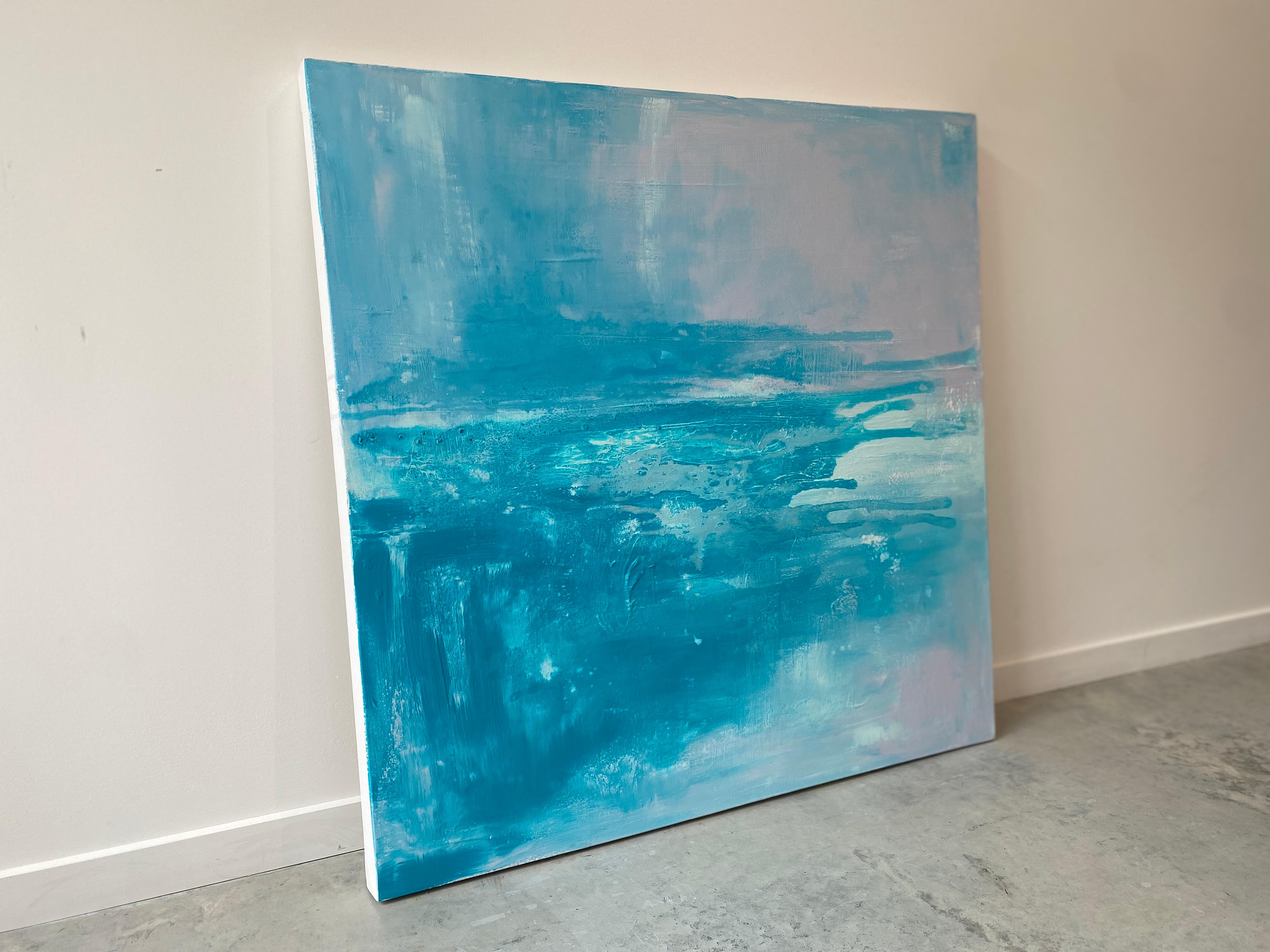 Cobalto originale paesaggio astratto impressionista pittura luminosa blu acqua grigio in vendita 3