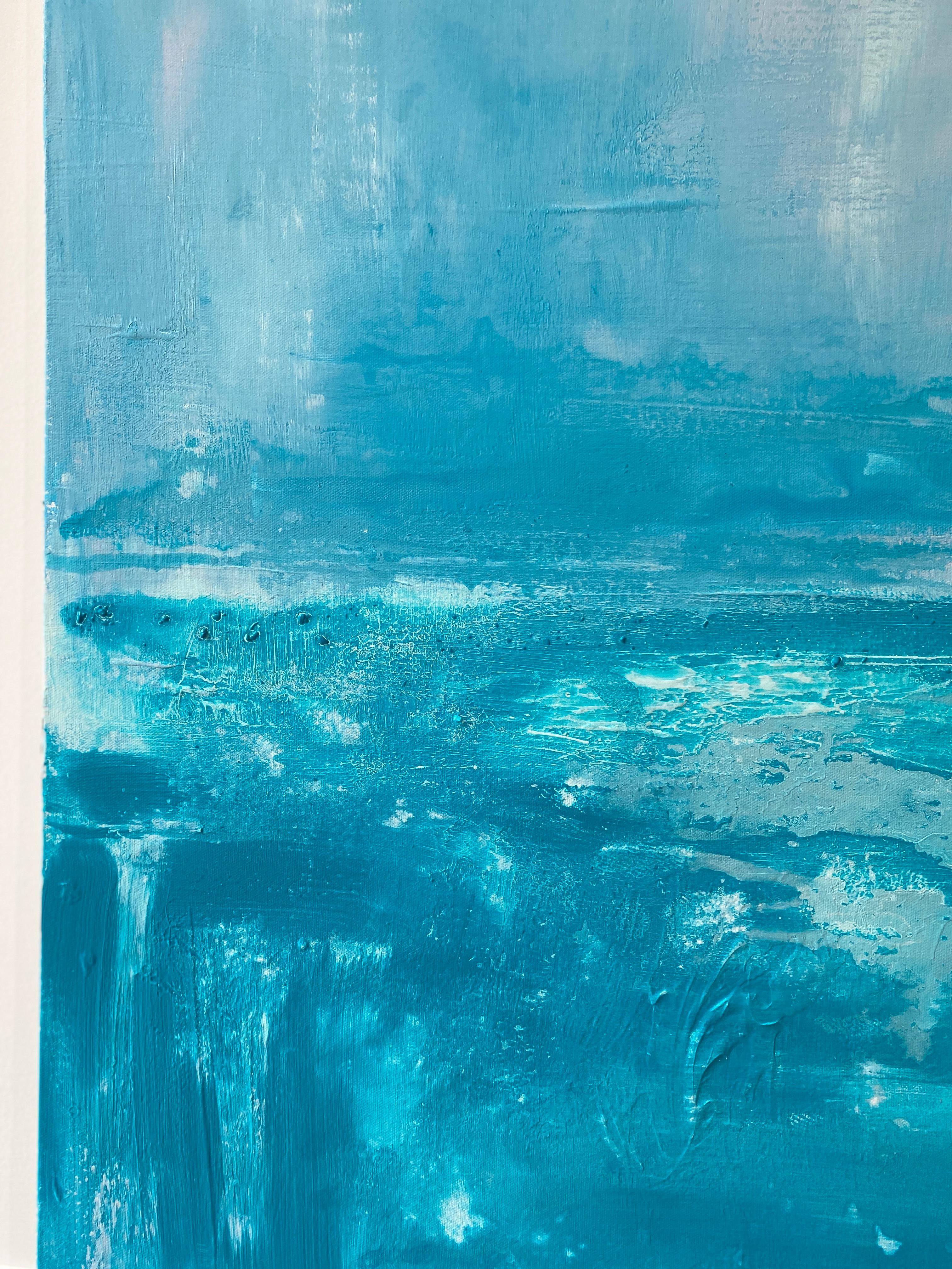 Cobalto originale paesaggio astratto impressionista pittura luminosa blu acqua grigio in vendita 4