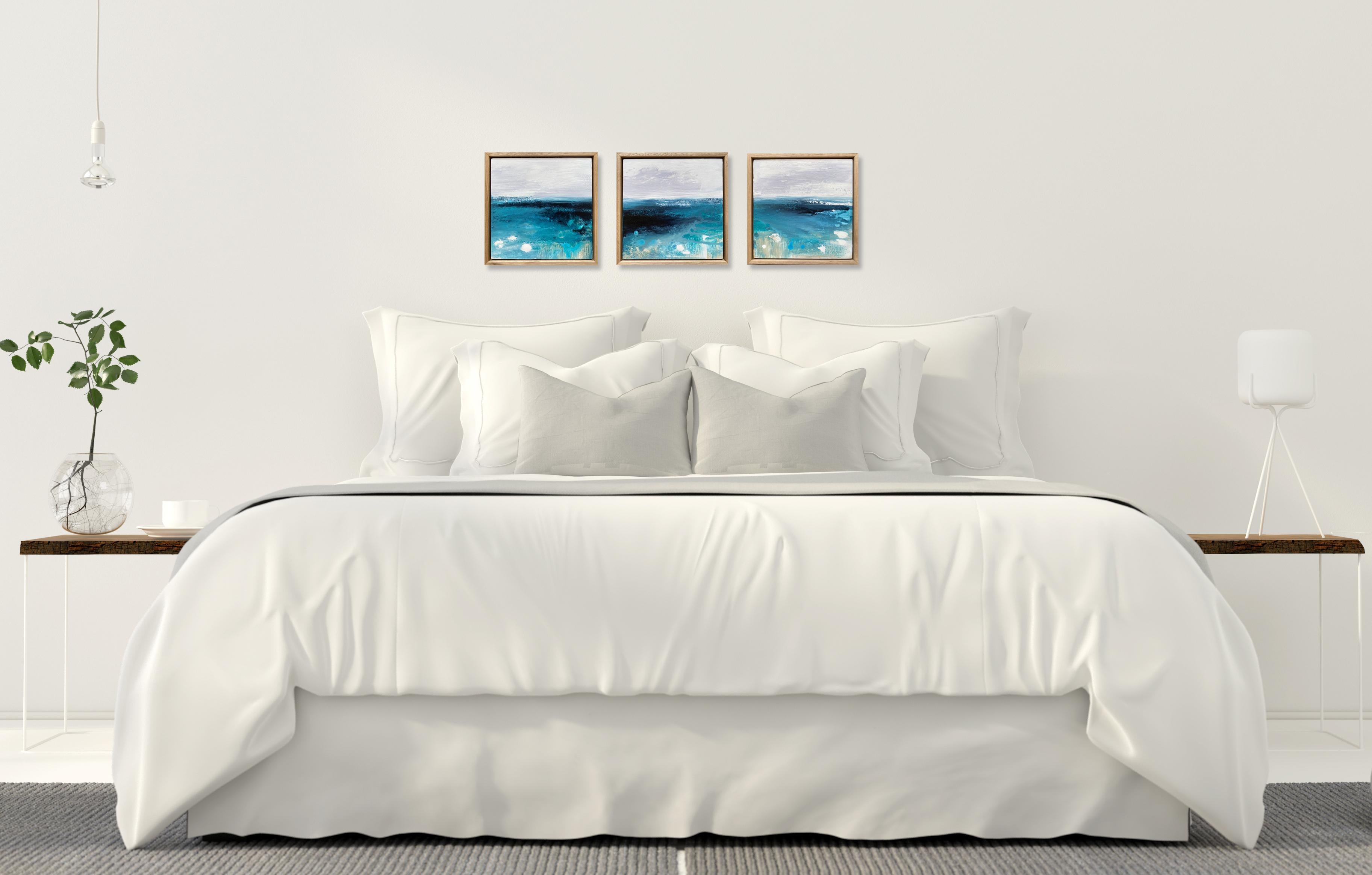 I Can Sea no1 framed abstract impressionist painting water ocean blue white grey For Sale 1