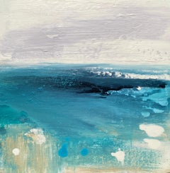 abstract impressionist beach coastal landscape painting water ocean waves blue