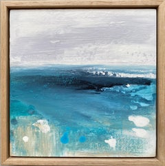 I Can Sea no2 Gerahmtes abstraktes impressionistisches Gemälde in Meeresblau, Weiß-Weiß-Grau