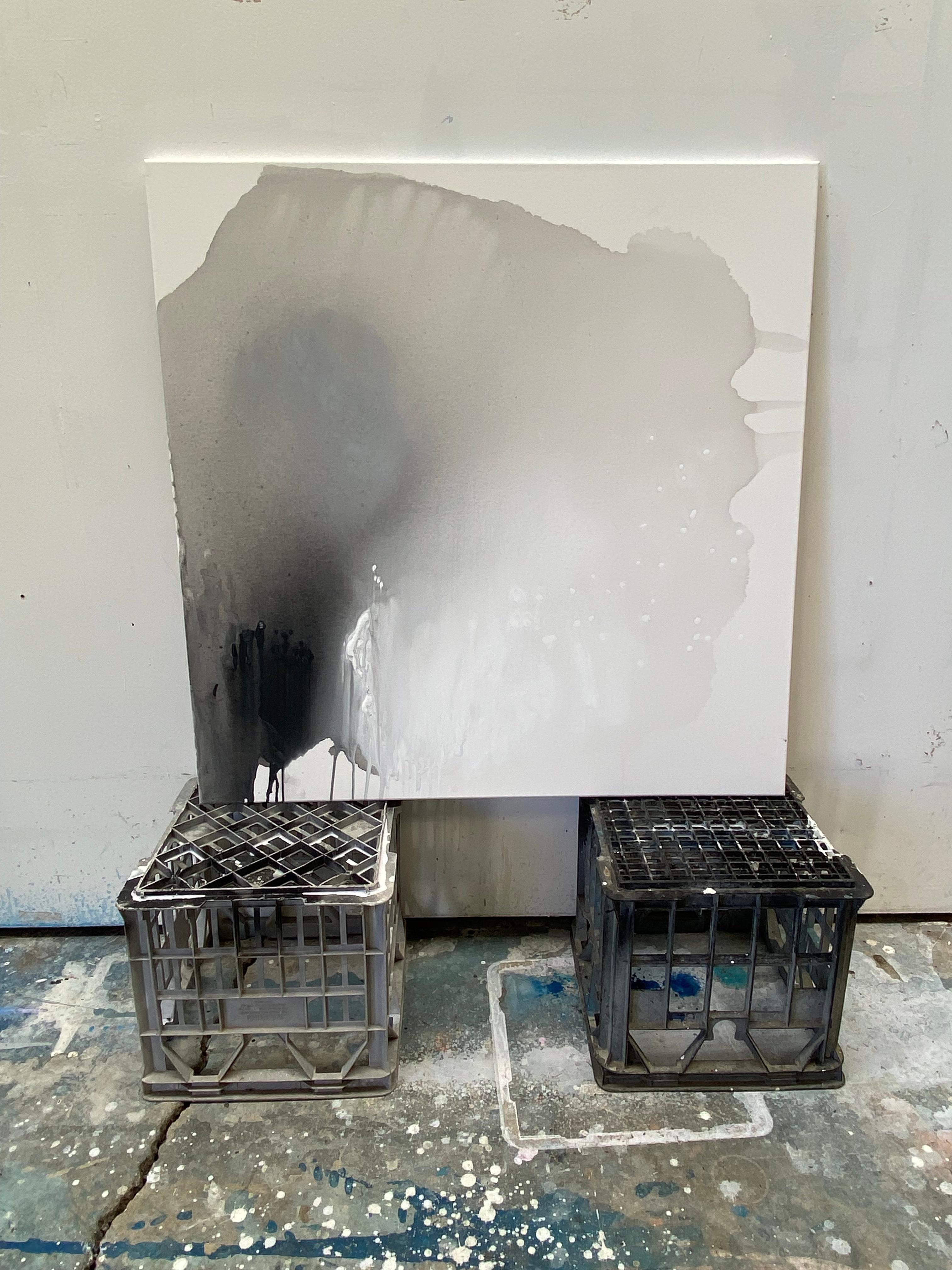 Its Black: Peace & Quiet Organic Modern Wabi Sabi abstract minimalist painting For Sale 12