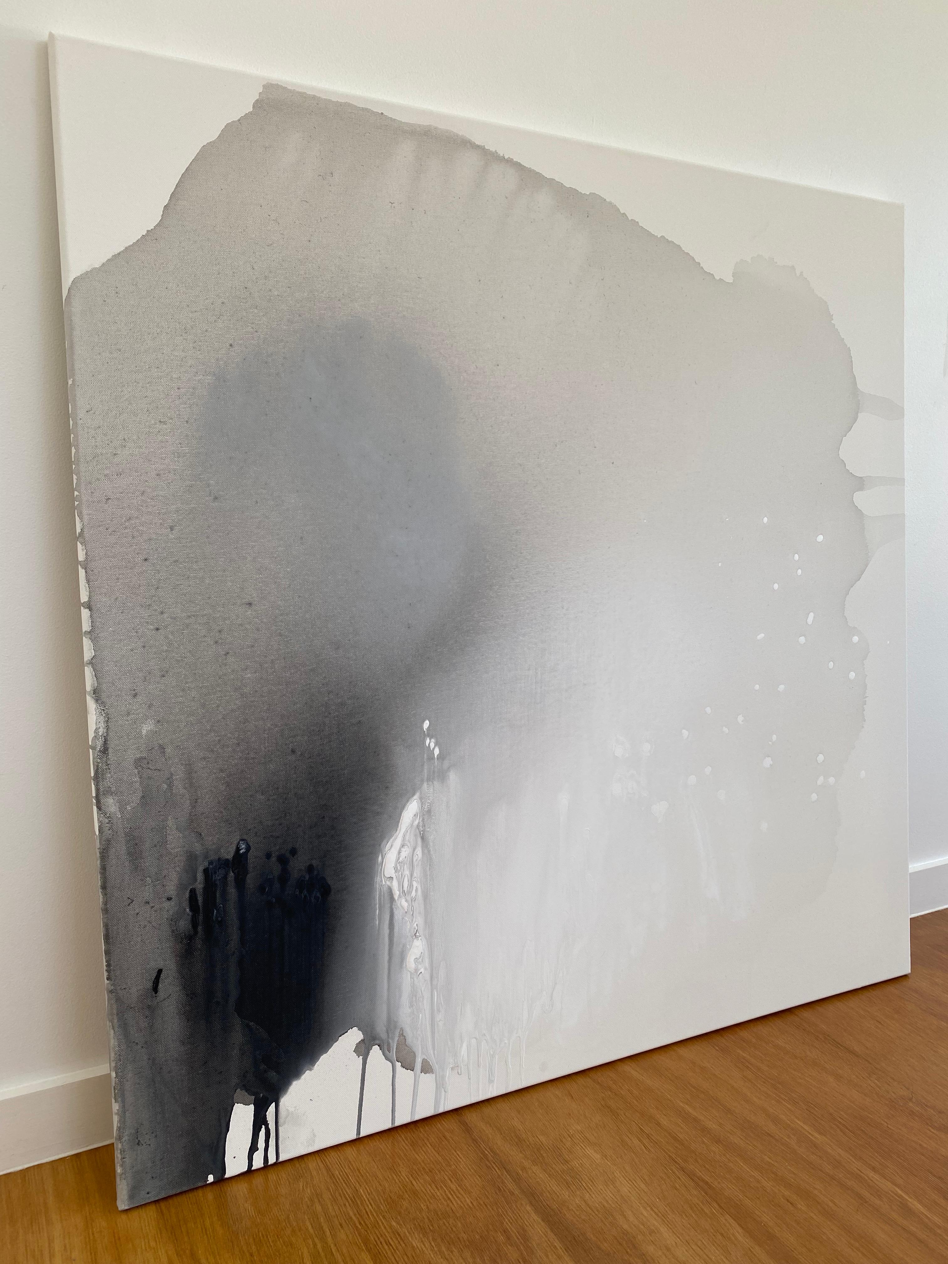 Its Black: Peace & Quiet Organic Modern Wabi Sabi abstract minimalist painting - Gray Abstract Painting by Kathleen Rhee