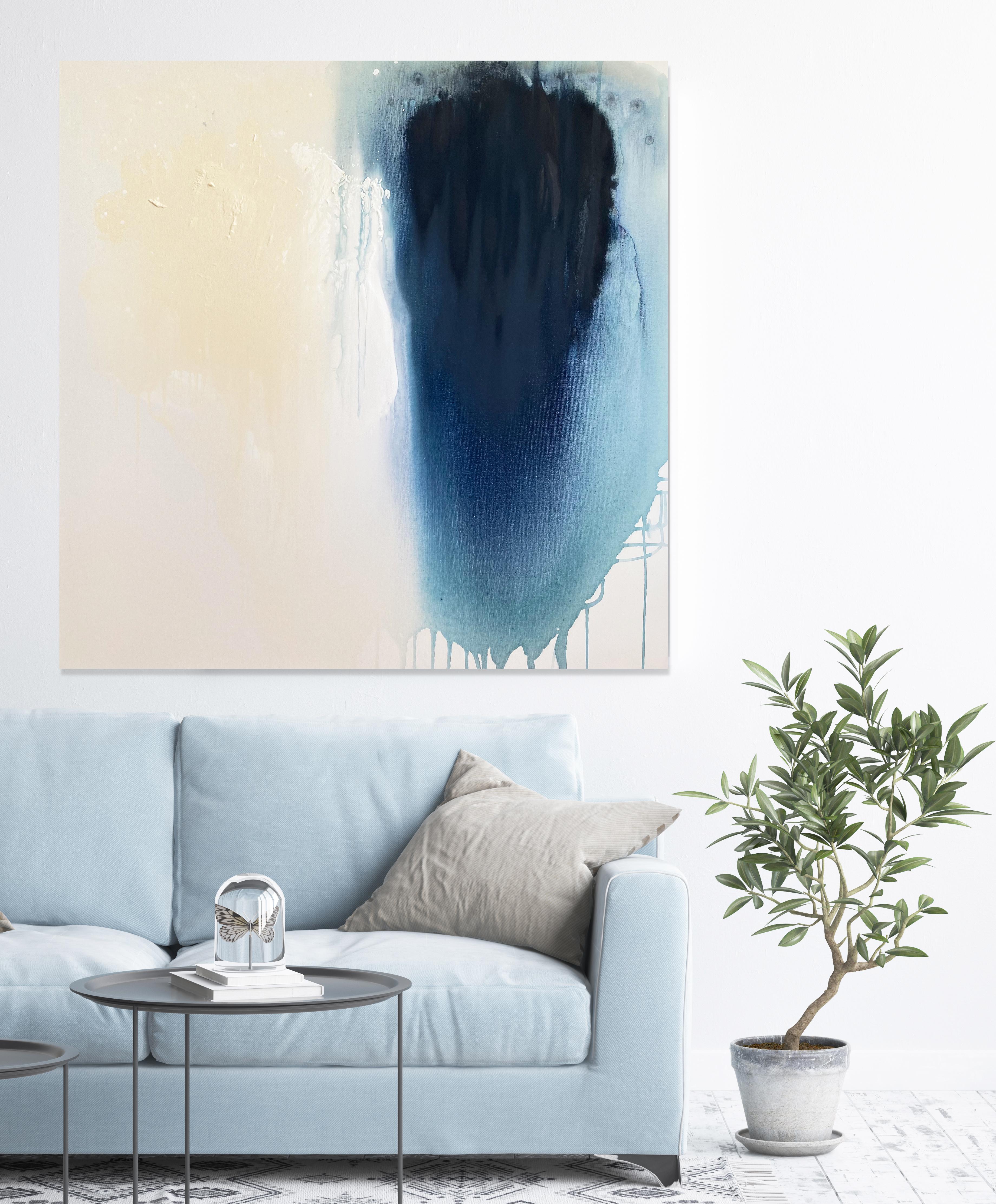 Its Blue: Peace & Quiet Organic Modern Wabi Sabi abstract minimalist painting  - Painting by Kathleen Rhee