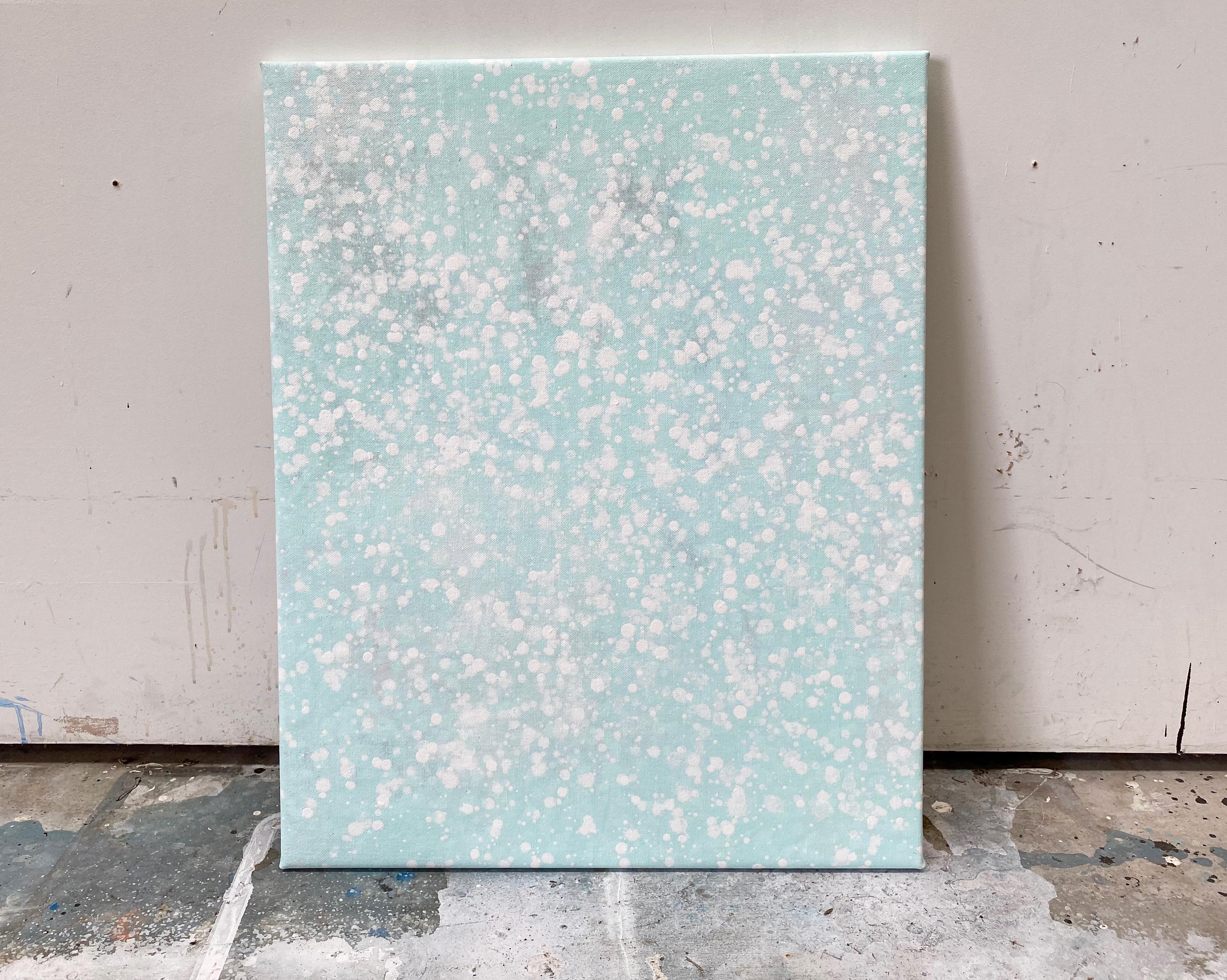 Its snowing pastel mint green dot abstract expressionist painting on linen - Painting by Kathleen Rhee