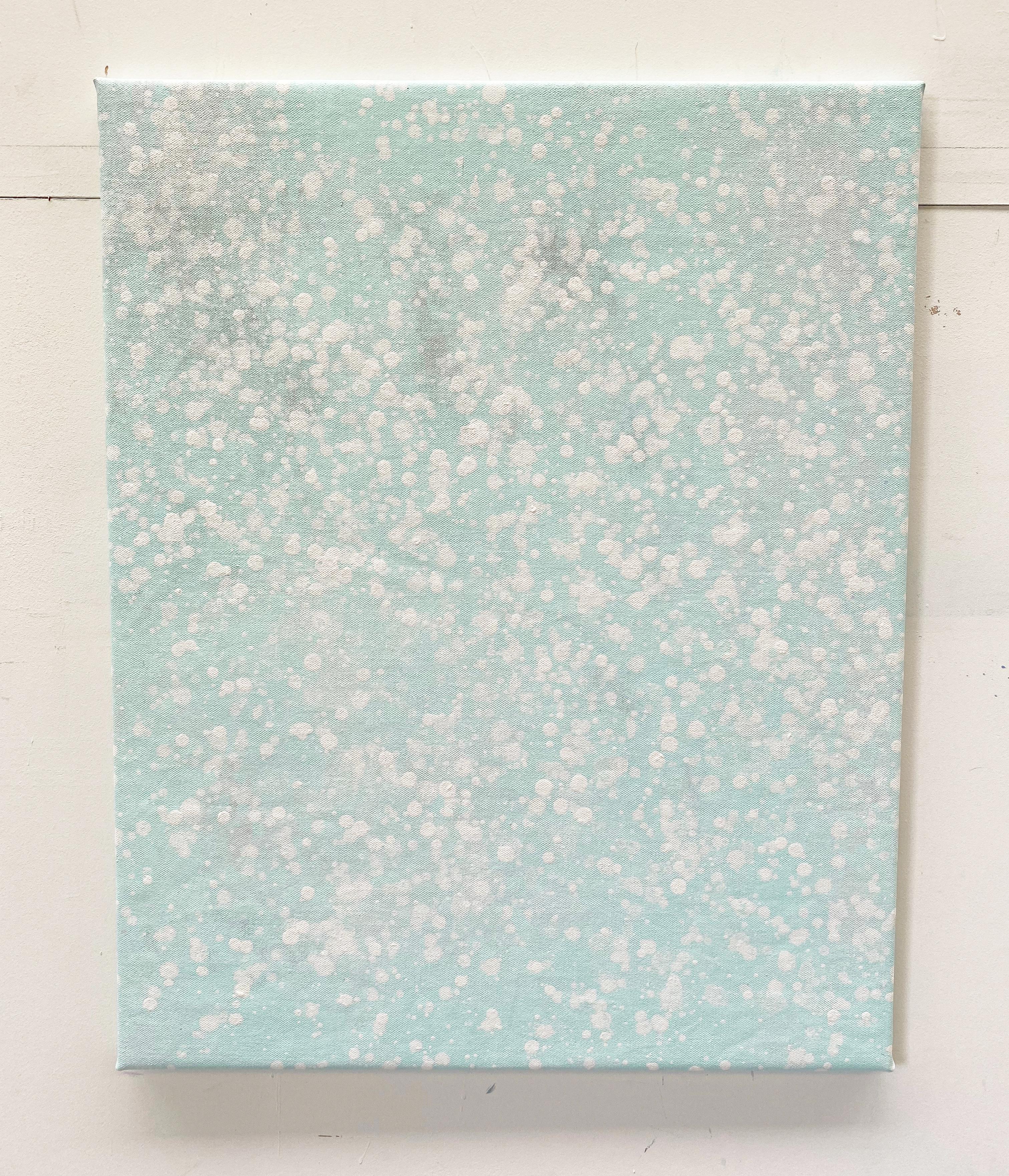 Its snowing pastell mintgrüner Punkt abstraktes expressionistisches Gemälde auf Leinen im Angebot 1