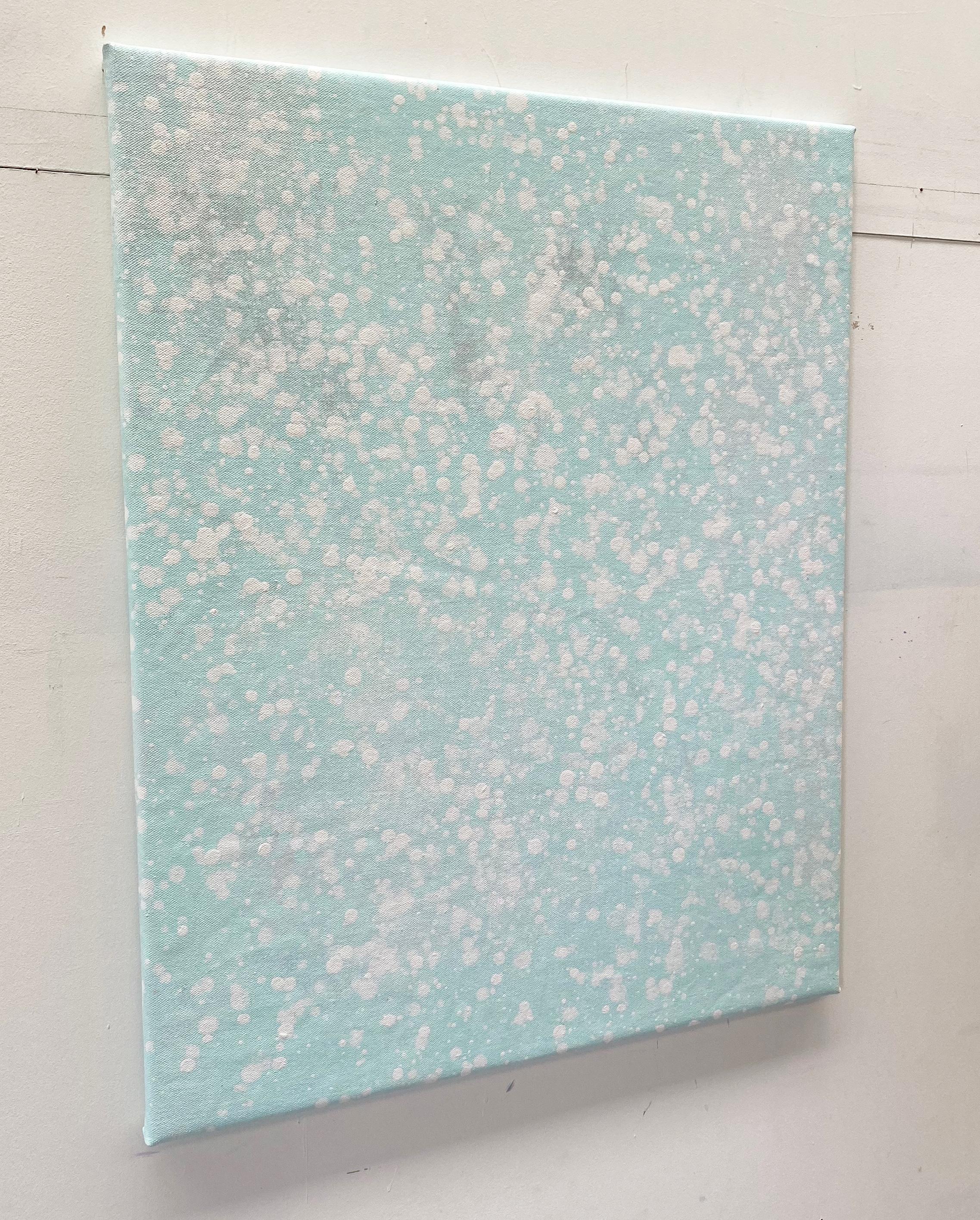 Its snowing pastel mint green dot abstract expressionist painting on linen For Sale 1