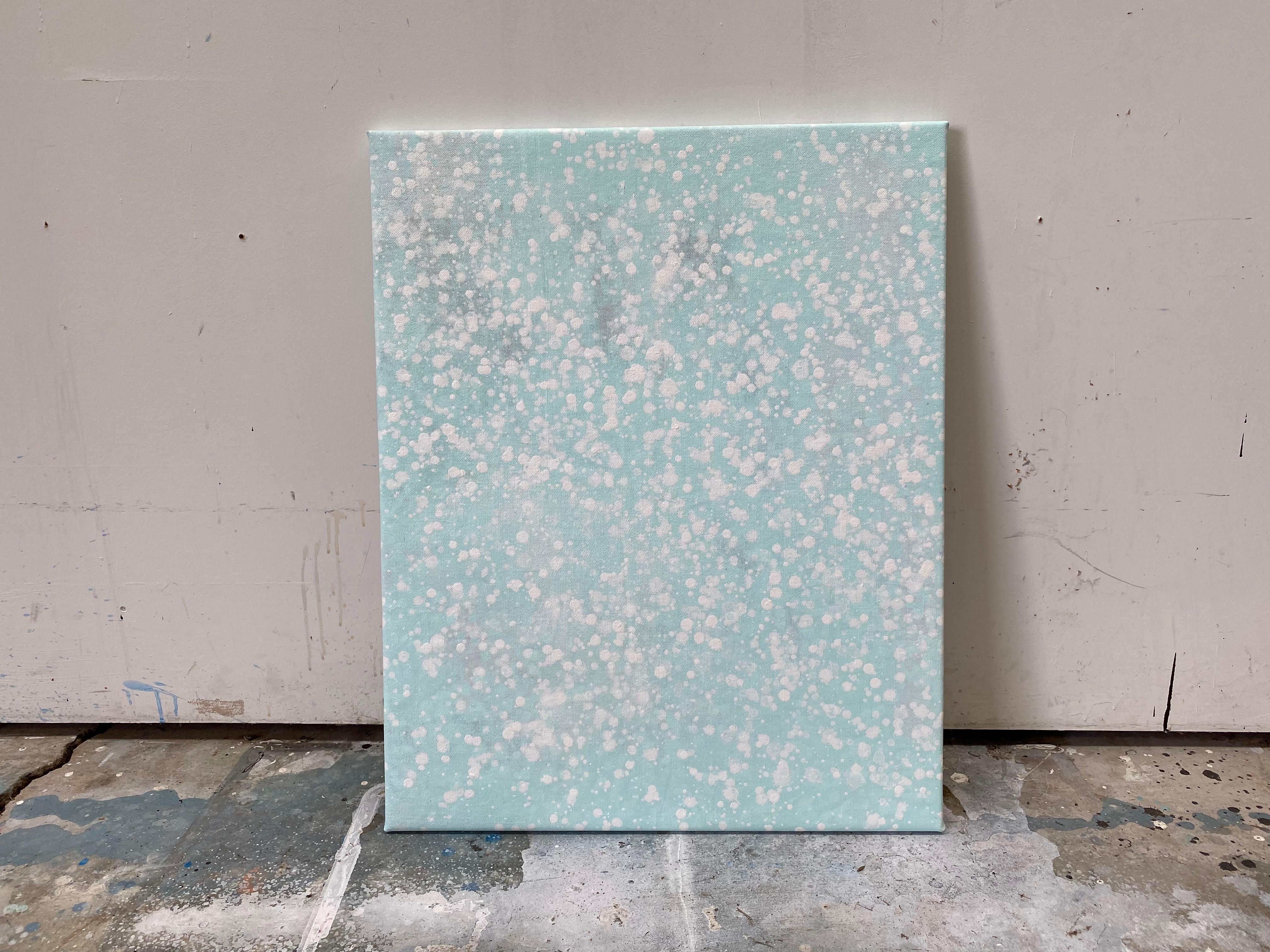 Its snowing pastel mint green dot abstract expressionist painting on linen For Sale 2
