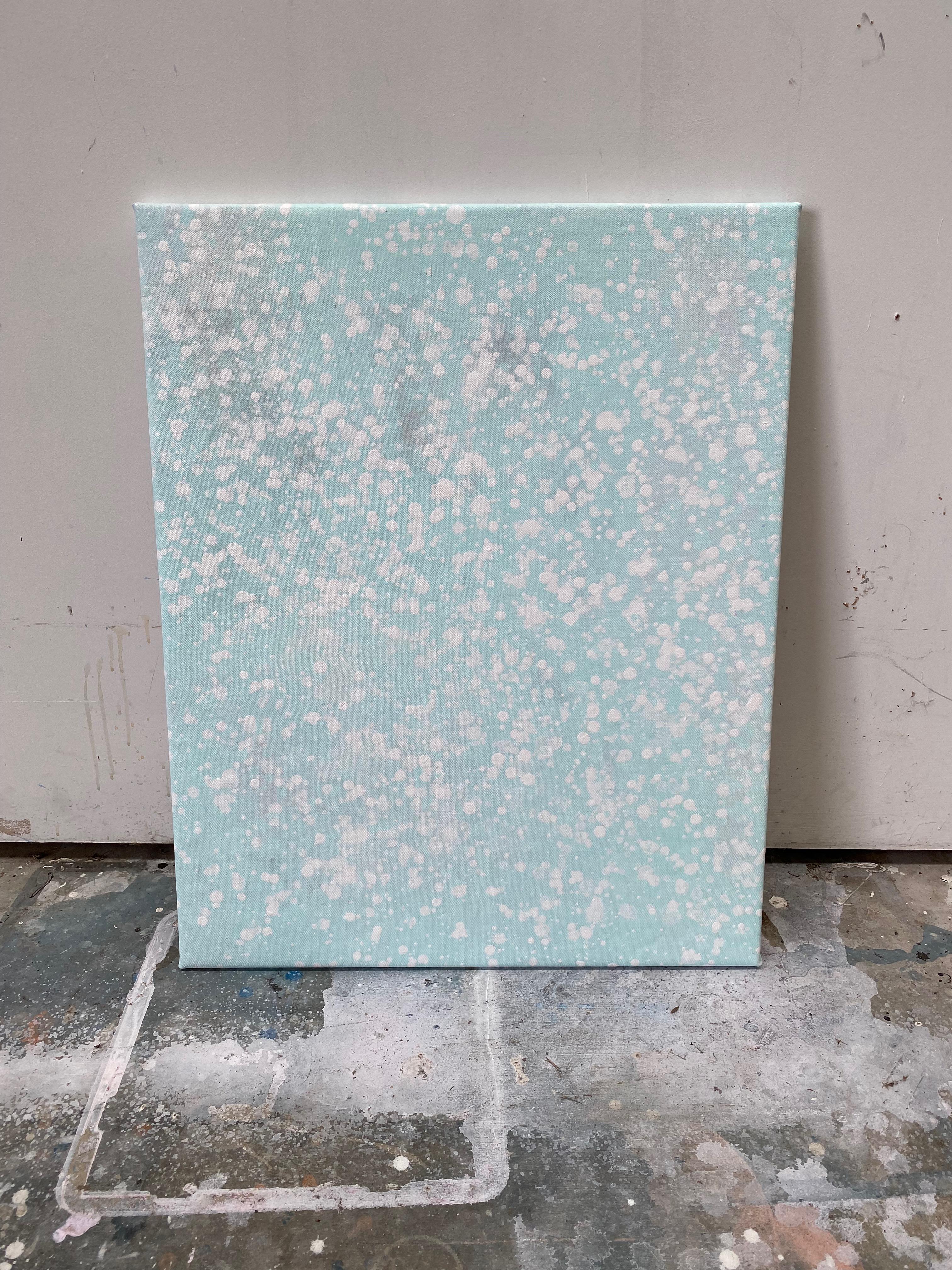 Its snowing pastel mint green dot abstract expressionist painting on linen For Sale 3