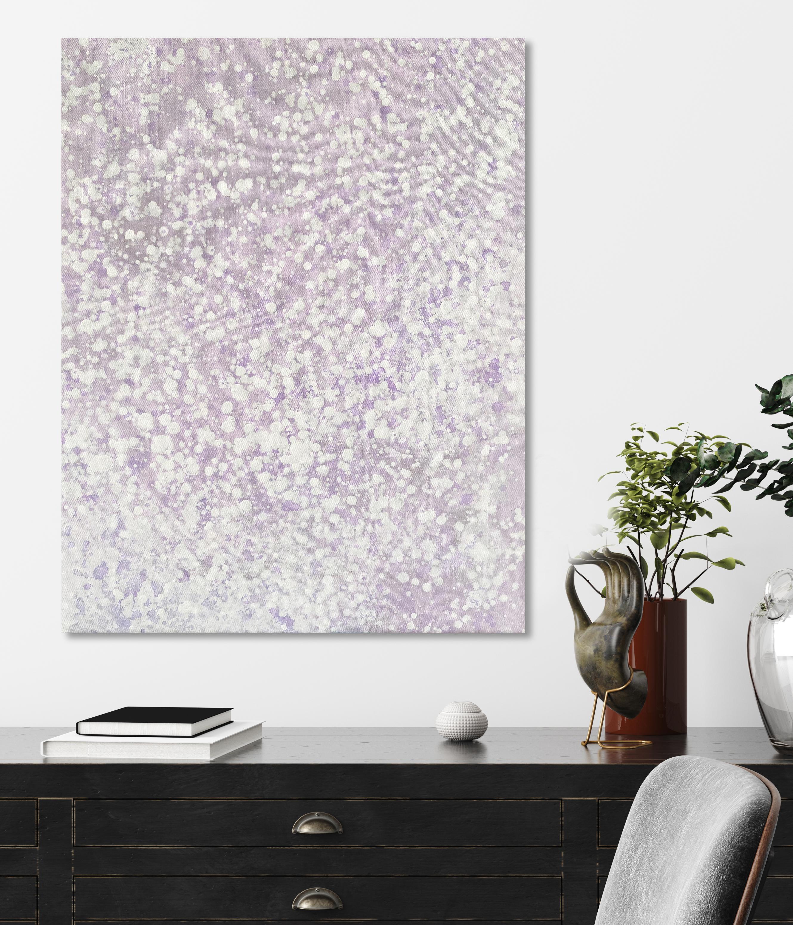 Seine verschneite Pastell lavendelfarbene abstrakte minimale expressionistische moderne Malerei Punkte (Minimalistisch), Painting, von Kathleen Rhee