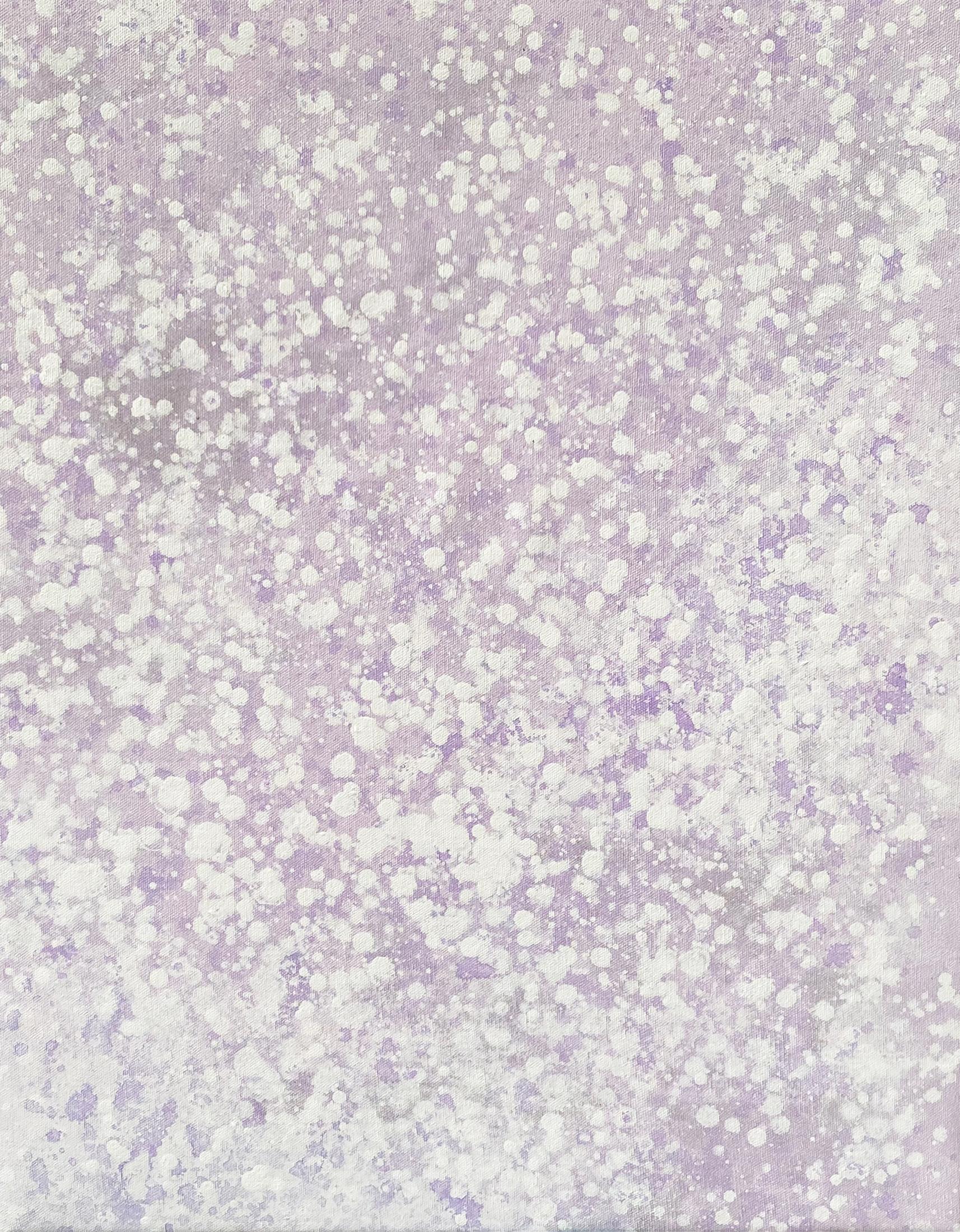 Kathleen Rhee Abstract Painting – Seine verschneite Pastell lavendelfarbene abstrakte minimale expressionistische moderne Malerei Punkte