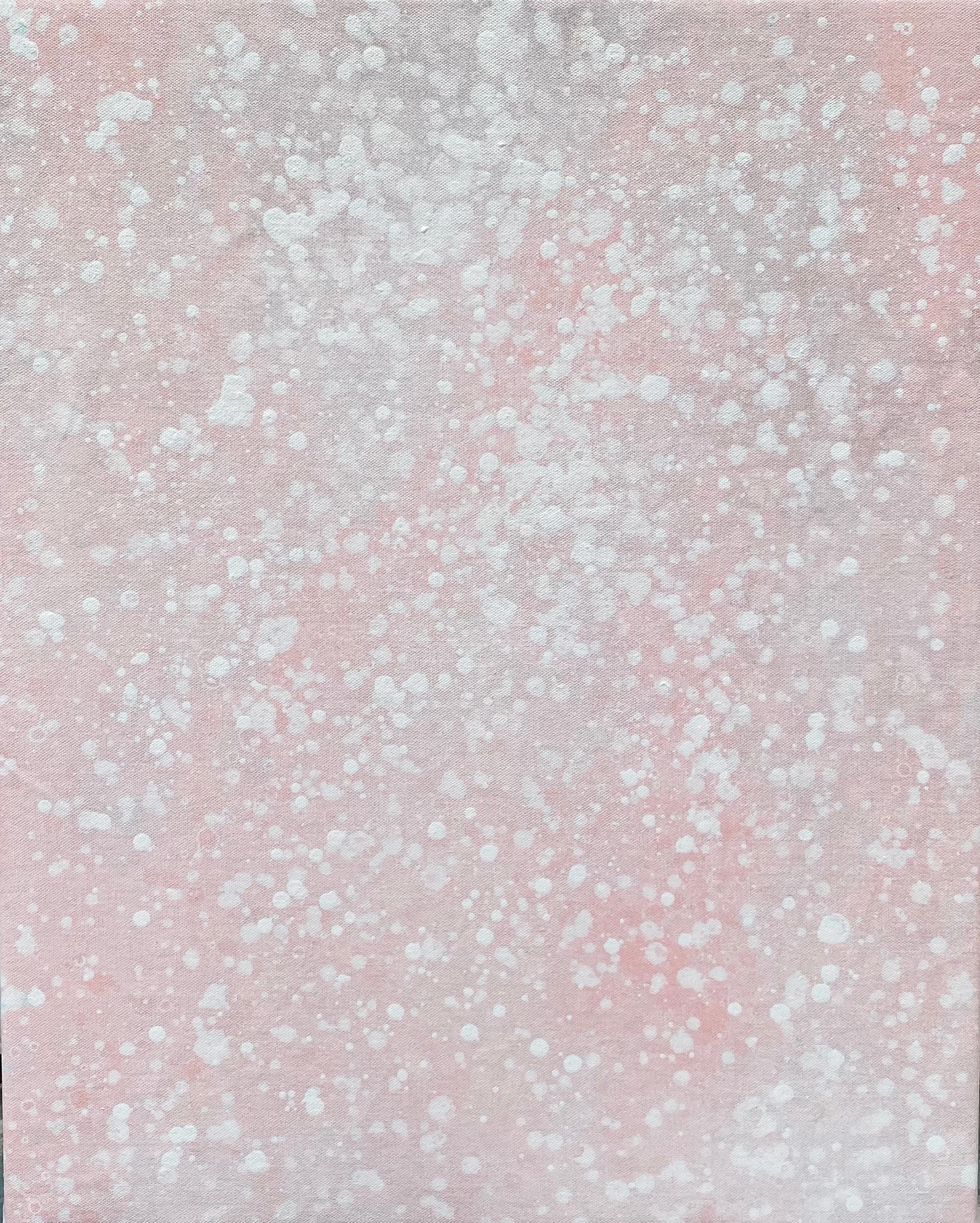 Kathleen Rhee Abstract Painting – Seine Schneewittchen-Pastell hellrosa Punkt abstrakte minimalistische expressionistische moderne Malerei