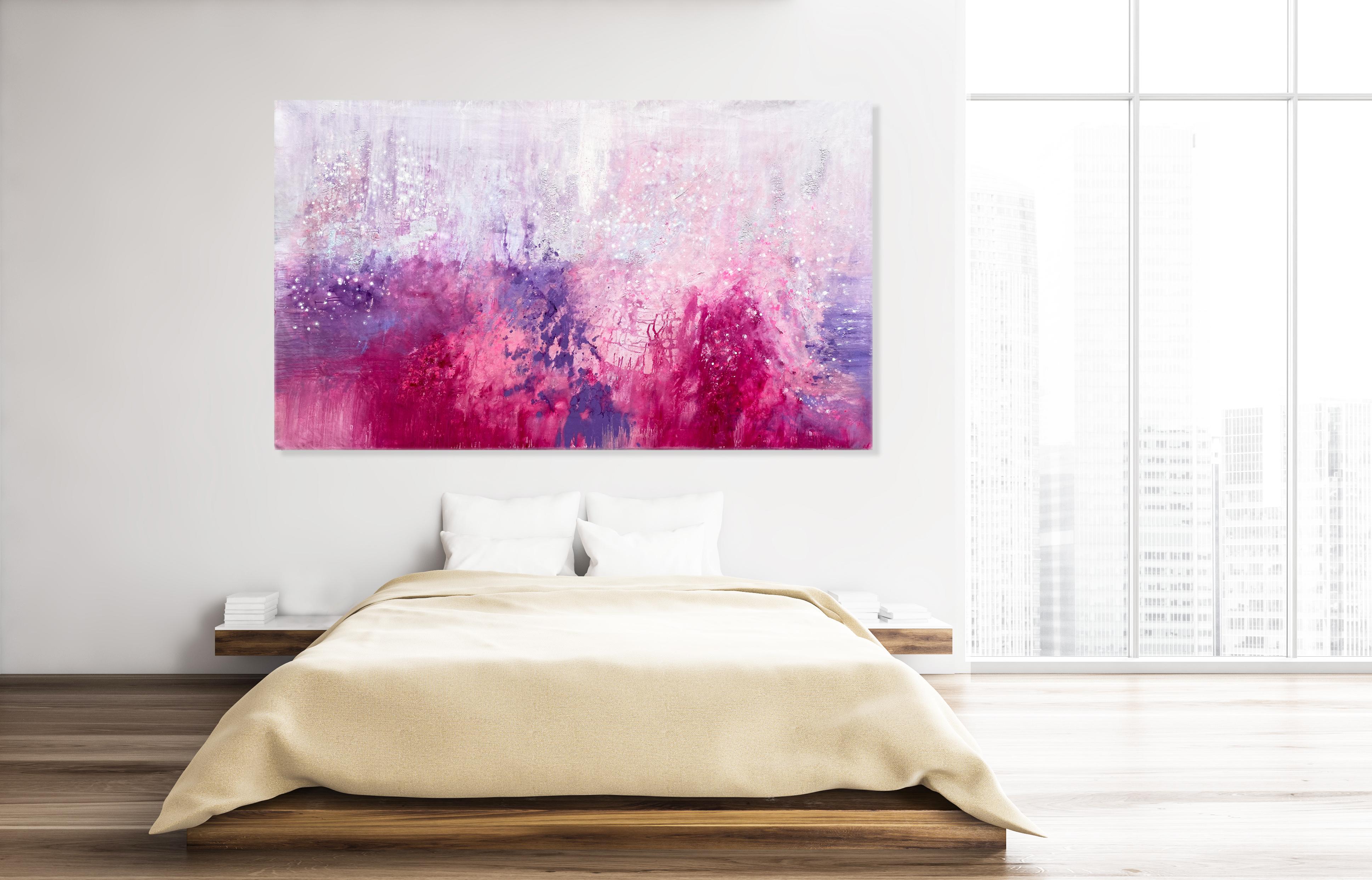 Keep Dreaming large statement art abstract expression painting pink purple white - Painting by Kathleen Rhee
