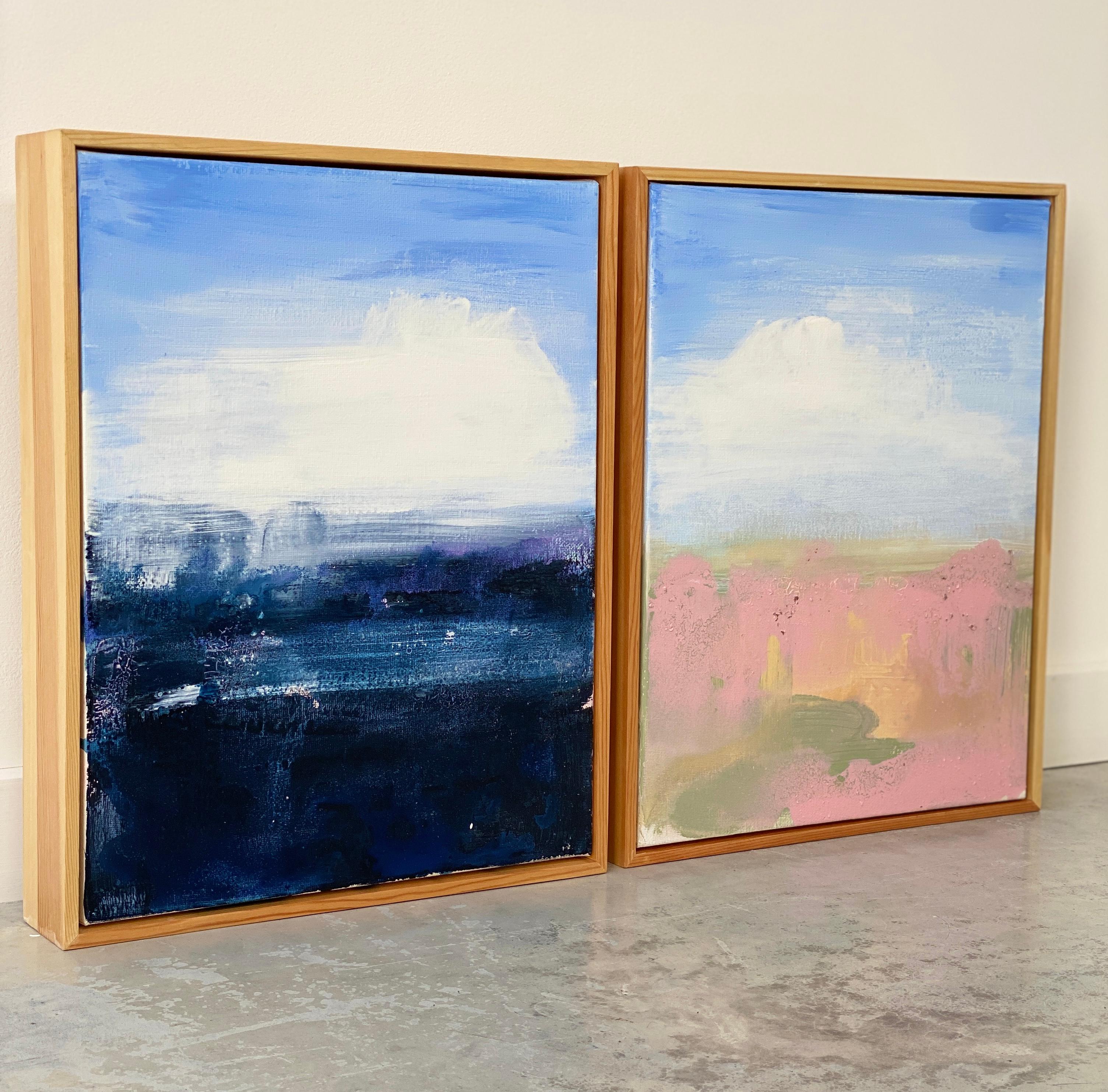 Land abstract expressionist landscape canvas framed blue sky clouds pink earth 6