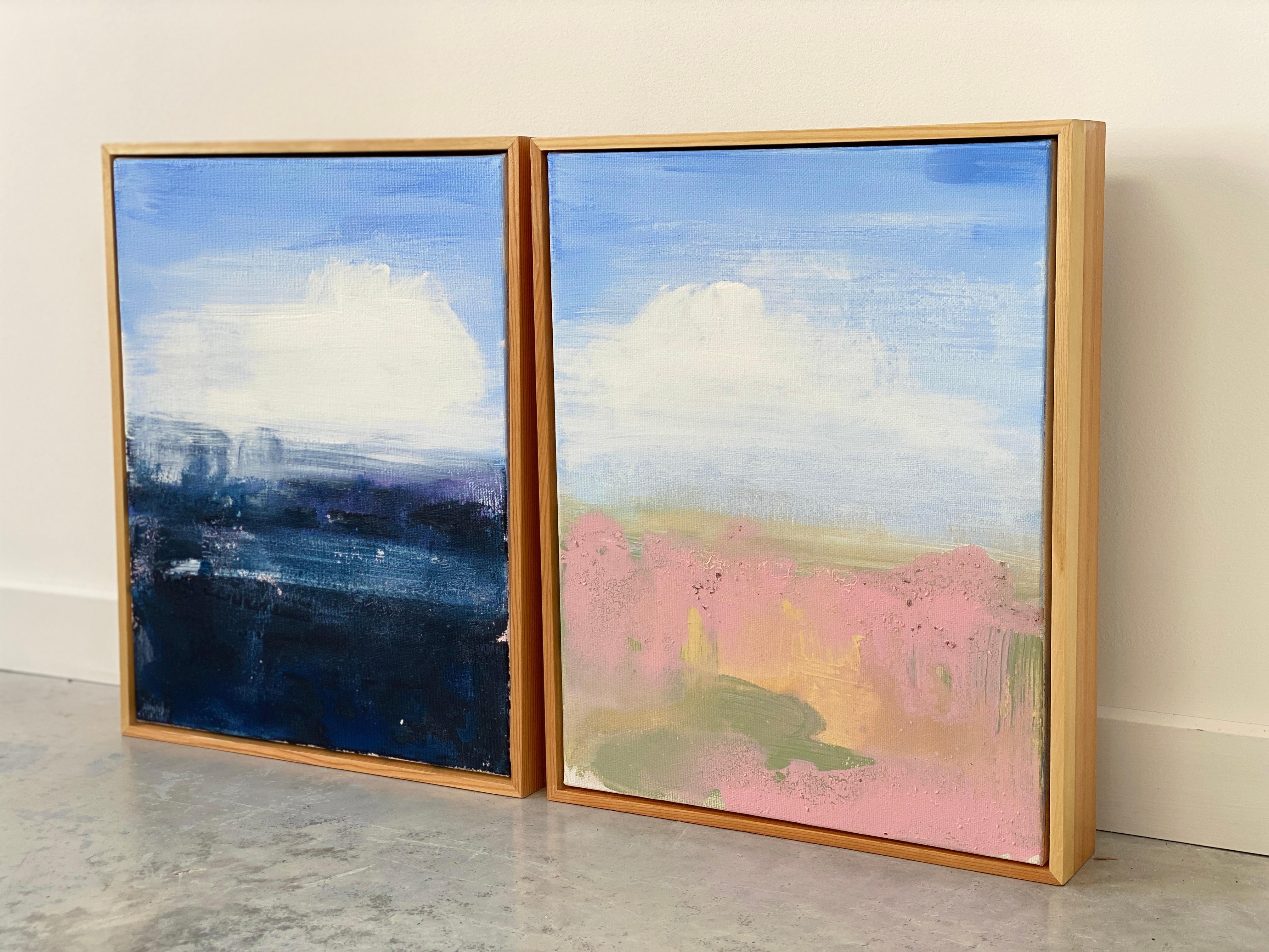 Land abstract expressionist landscape canvas framed blue sky clouds pink earth 7