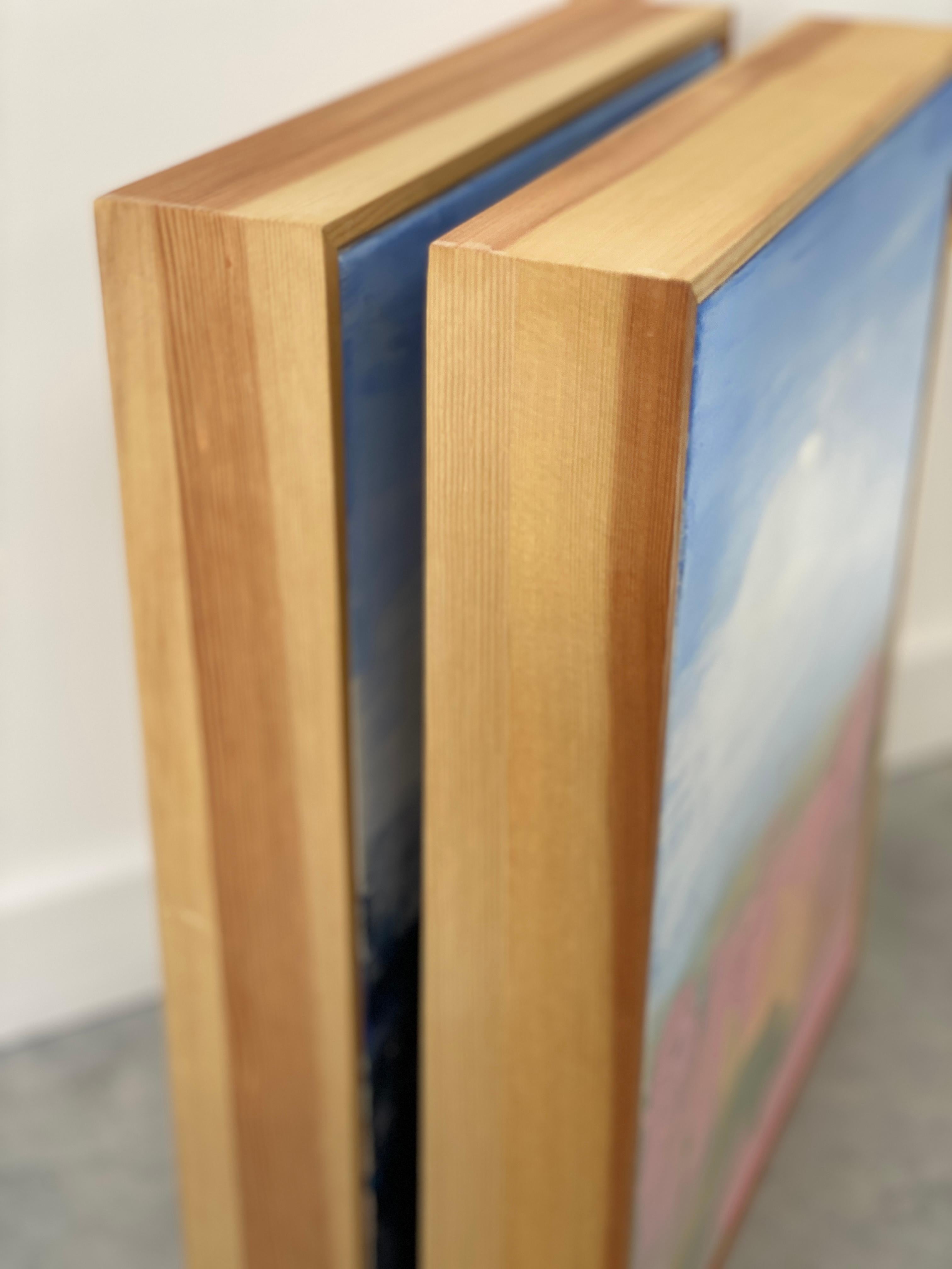 Land abstract expressionist landscape canvas framed blue sky clouds pink earth 8