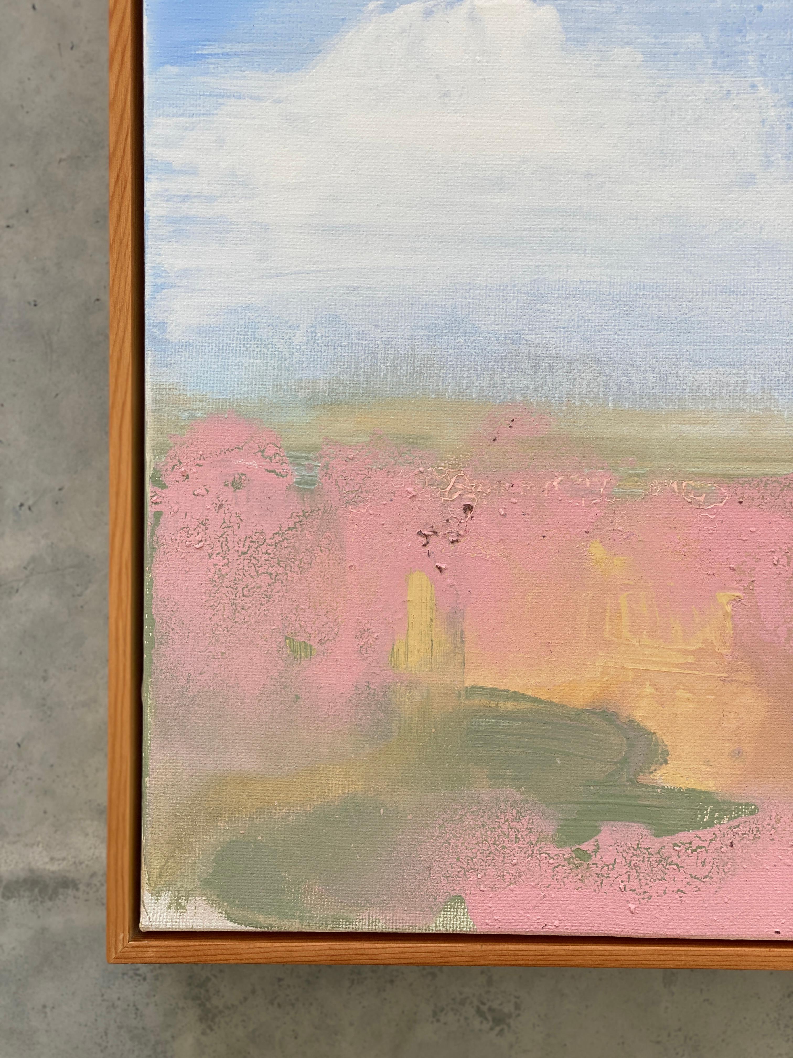 Land abstract expressionist landscape canvas framed blue sky clouds pink earth 1