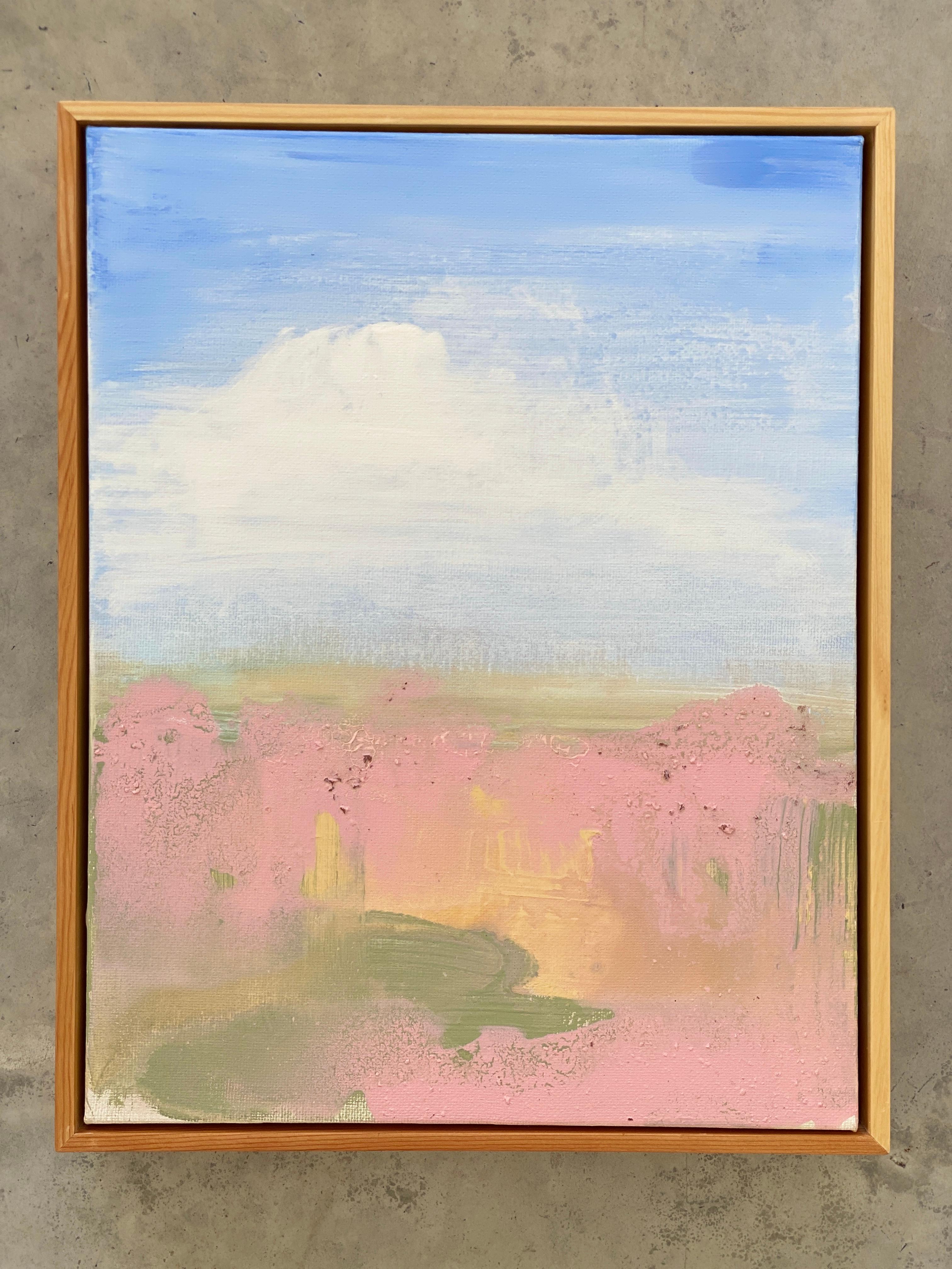 Land abstract expressionist landscape canvas framed blue sky clouds pink earth 3