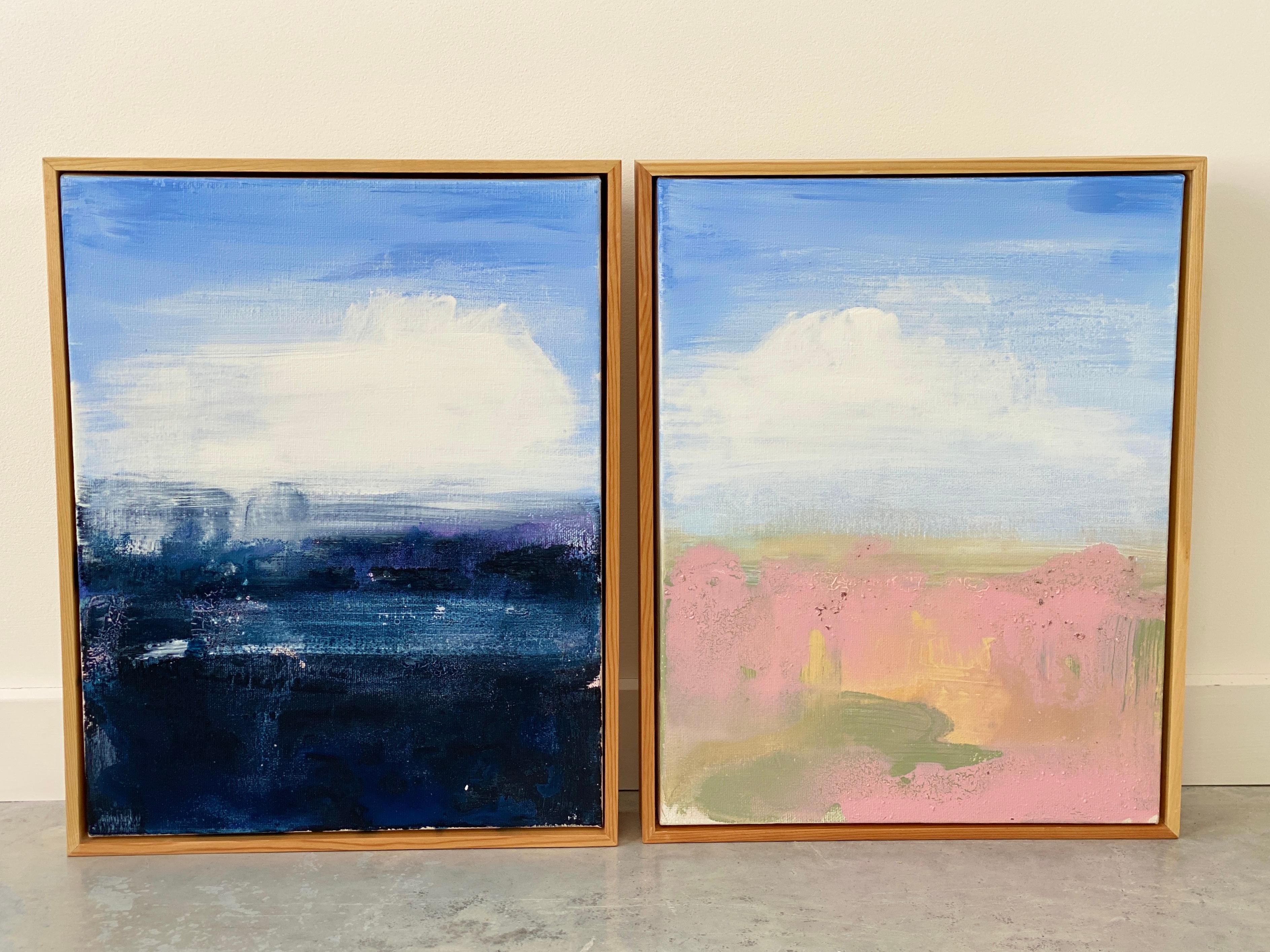 Land abstract expressionist landscape canvas framed blue sky clouds pink earth 5