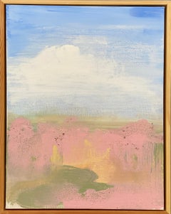 Land abstract expressionist landscape canvas framed blue sky clouds pink earth