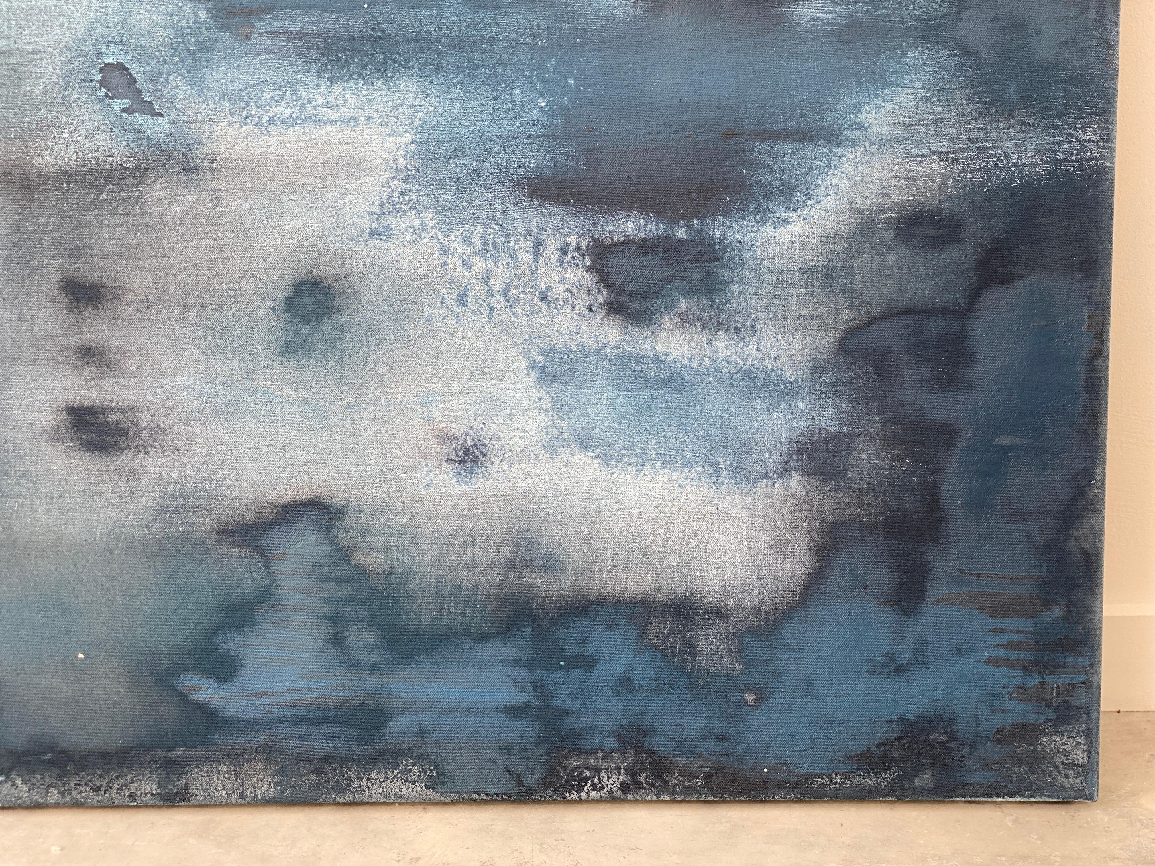 Grand océan impressionniste semi-abstraite gris eau ciel bleu blanc  en vente 8