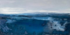 Große halbabstrakte impressionistische Meeres-Wassergraue Meeres-Ozeandampfer in Himmelsblau-Weiß 