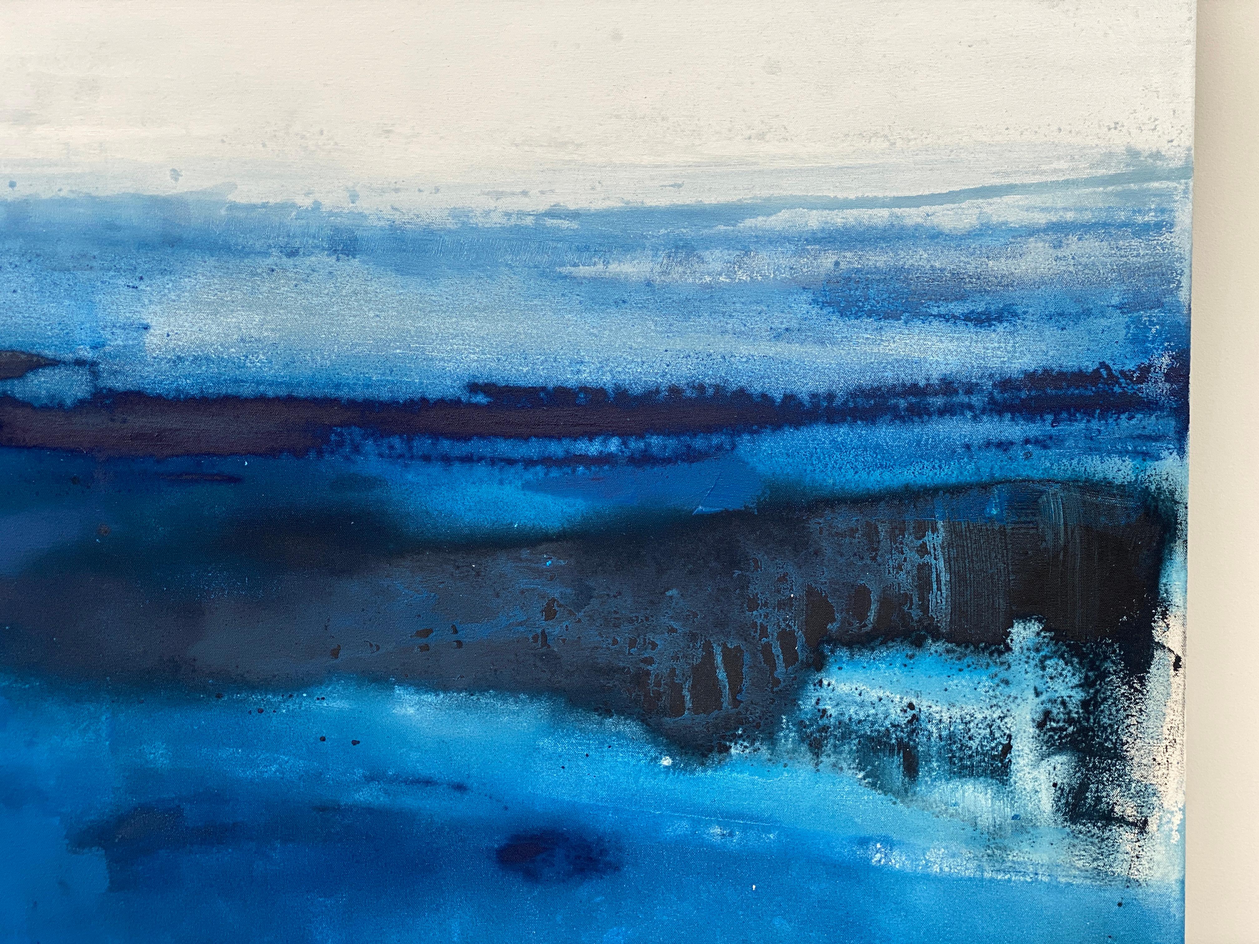 Large ocean abstract impressionist landscape water sky cloud cobalt blue white  For Sale 6