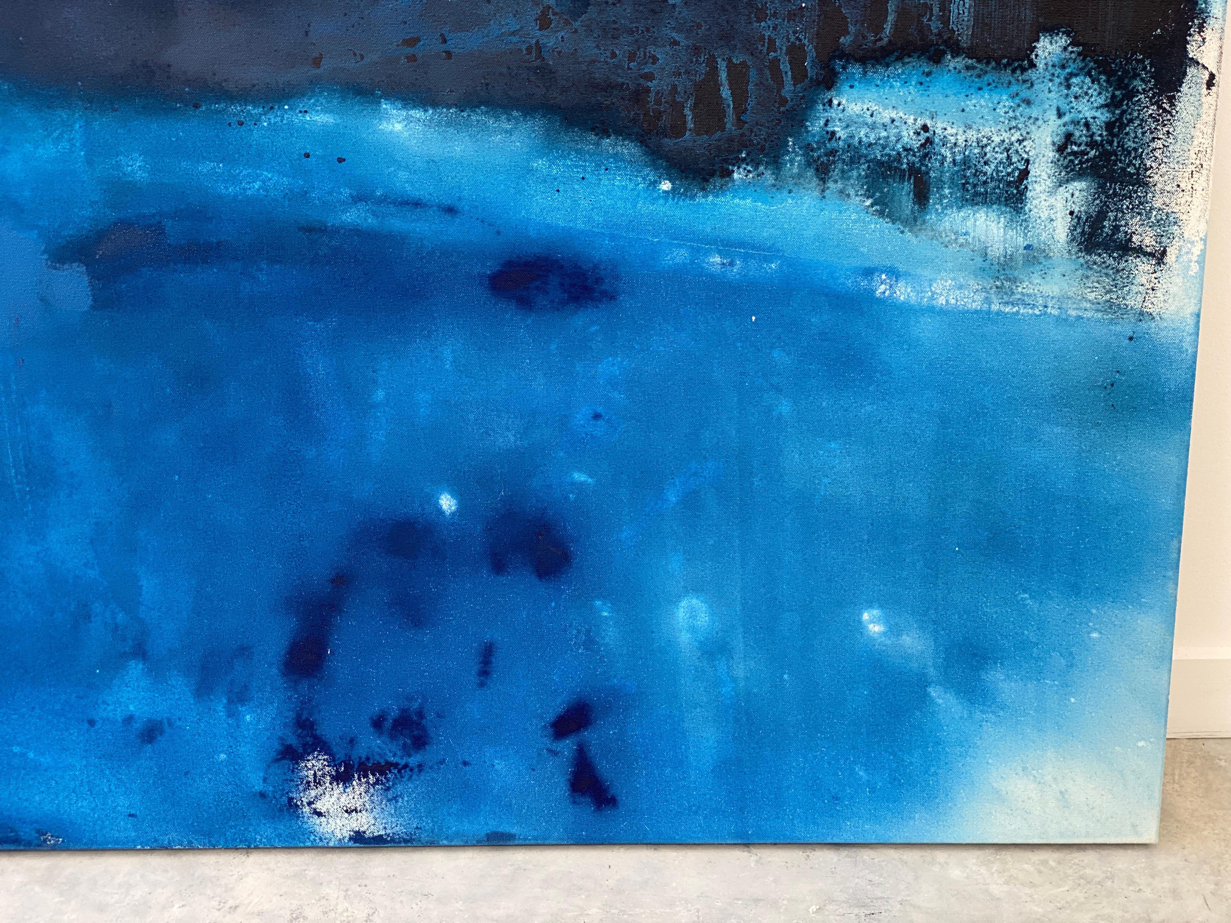 Large ocean abstract impressionist landscape water sky cloud cobalt blue white  For Sale 7