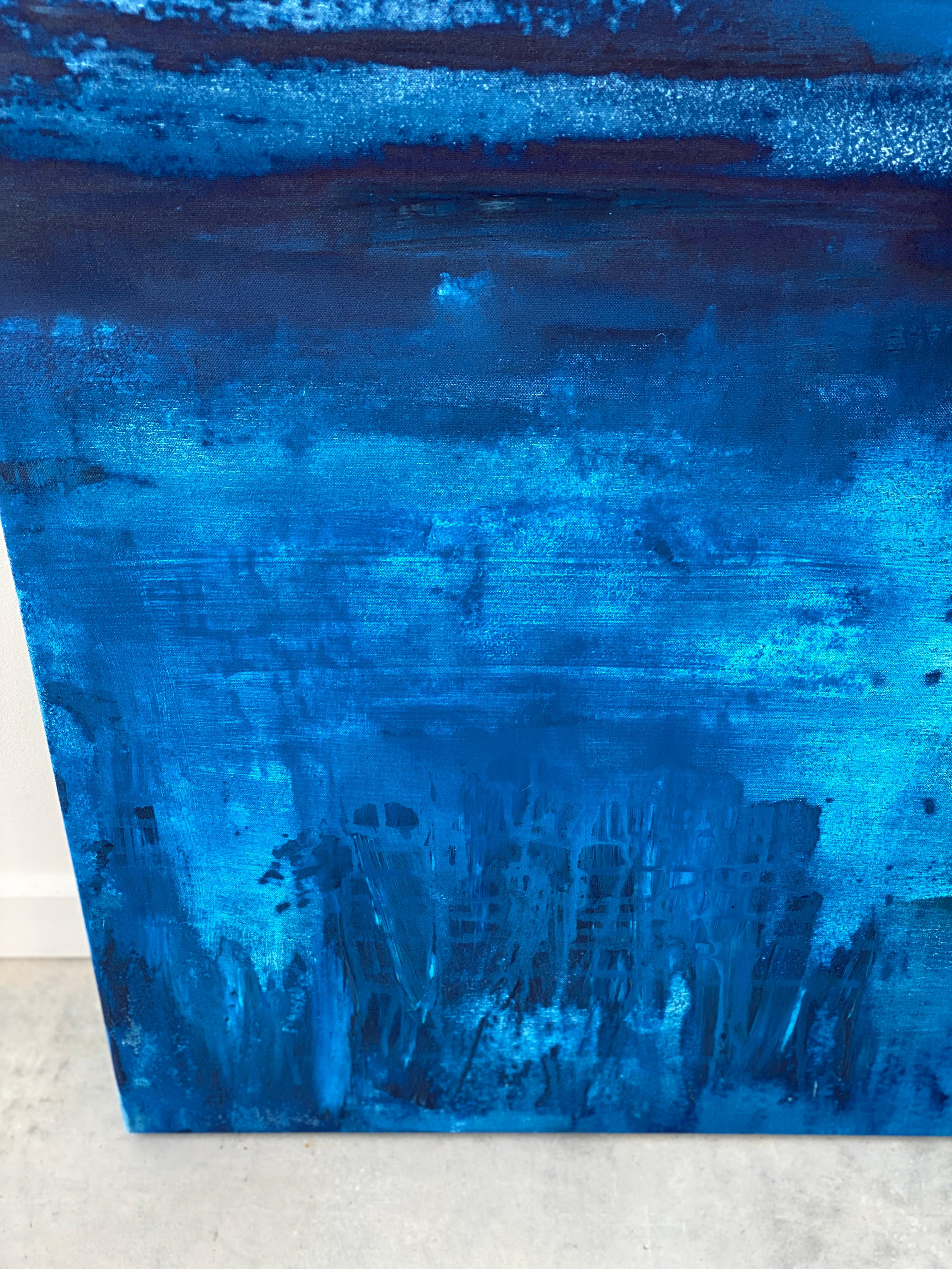 Large ocean abstract impressionist landscape water sky cloud cobalt blue white  For Sale 9