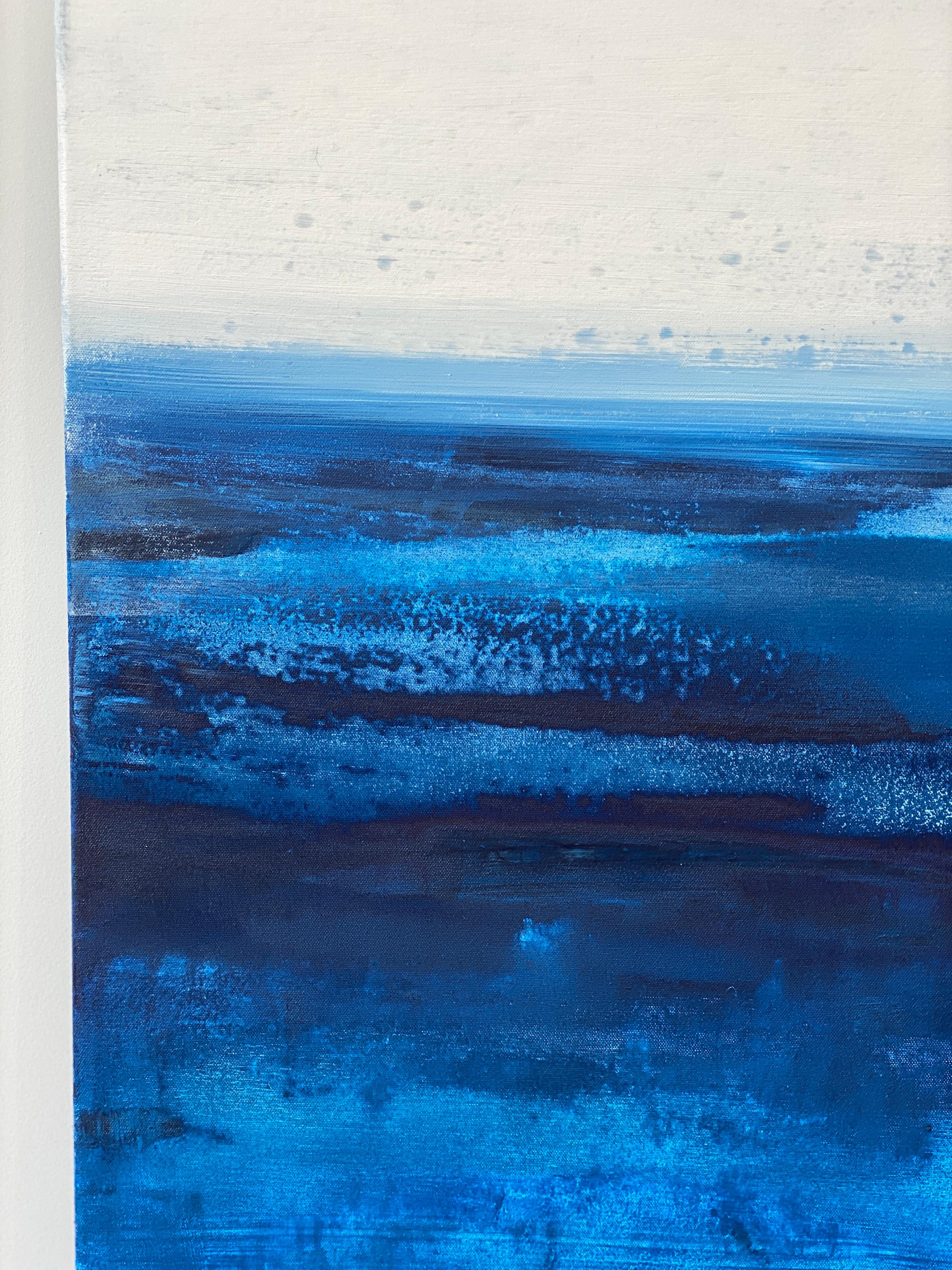 Large ocean abstract impressionist landscape water sky cloud cobalt blue white  For Sale 10