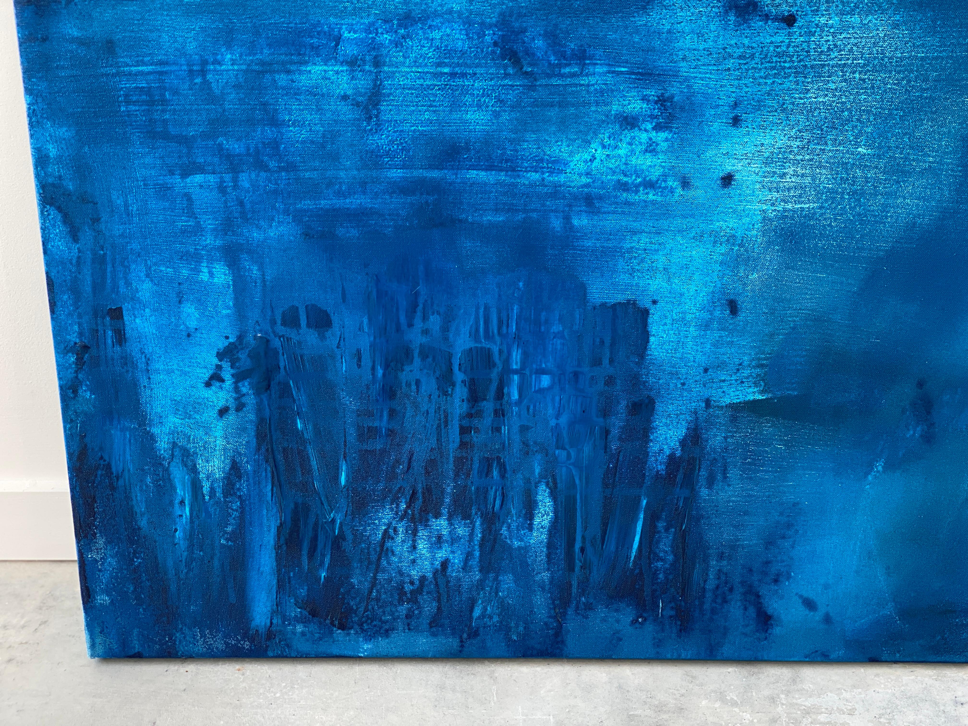 Large ocean abstract impressionist landscape water sky cloud cobalt blue white  For Sale 11