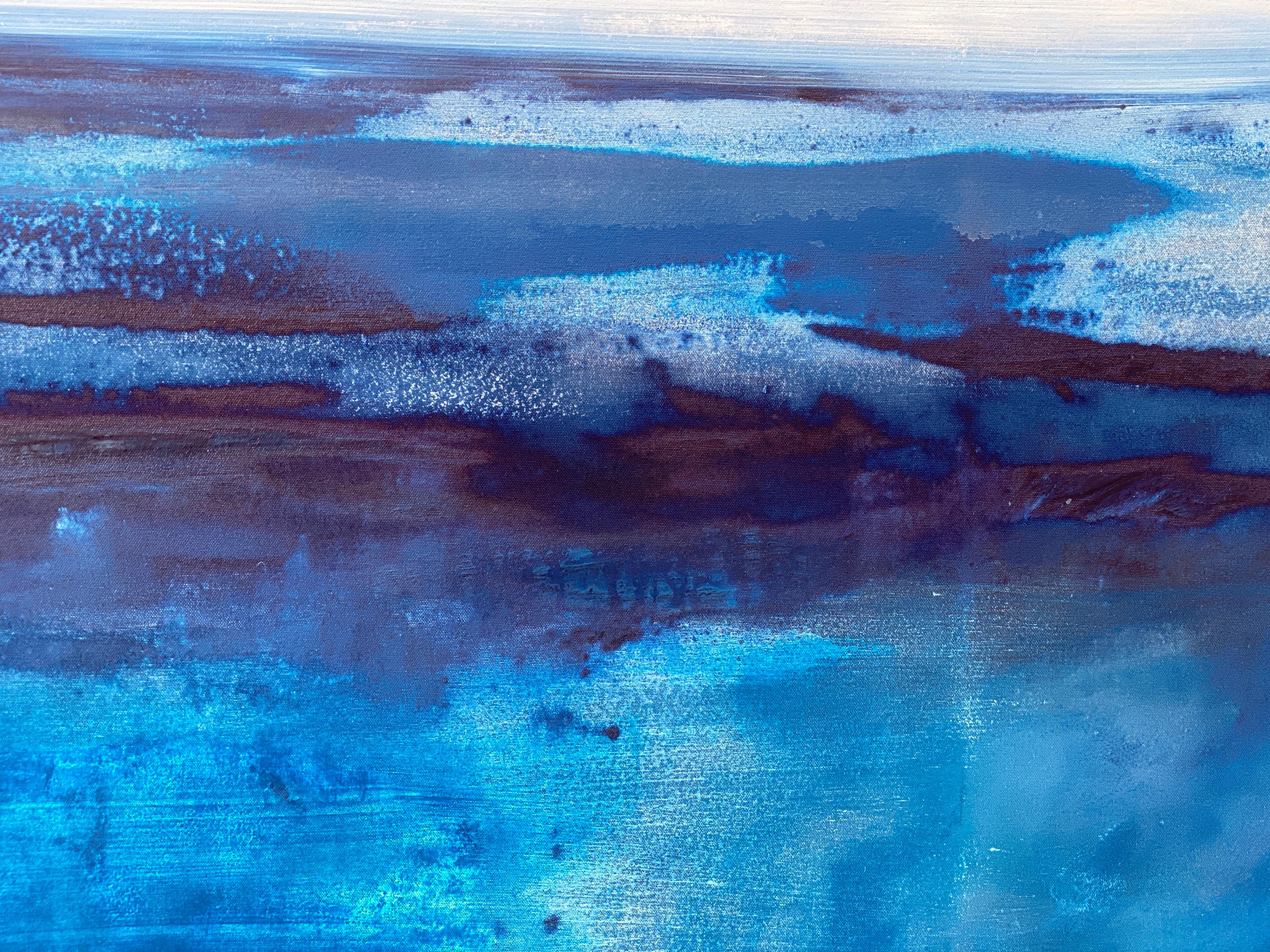 Large ocean abstract impressionist landscape water sky cloud cobalt blue white  For Sale 12