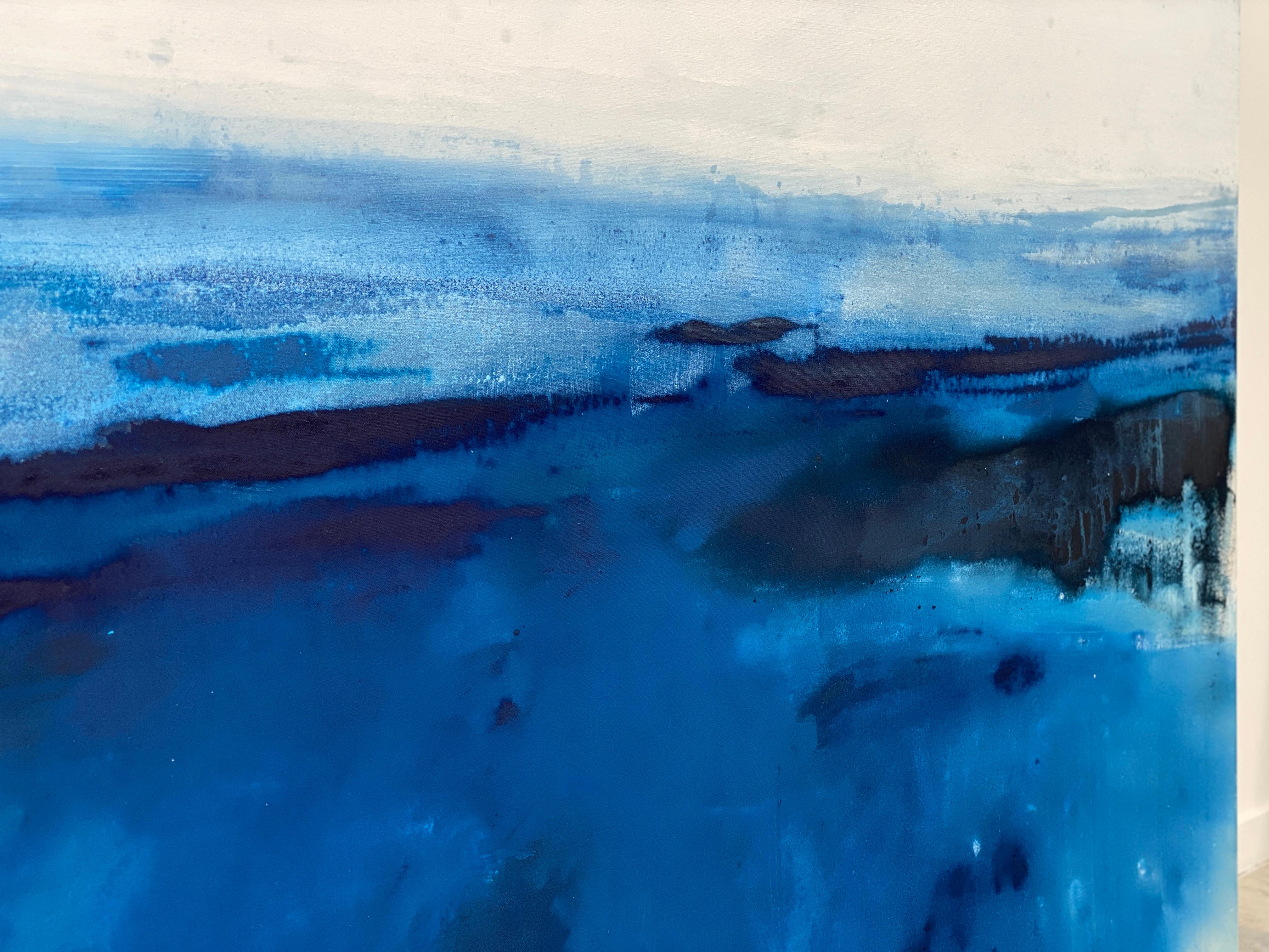 Large ocean abstract impressionist landscape water sky cloud cobalt blue white  For Sale 13