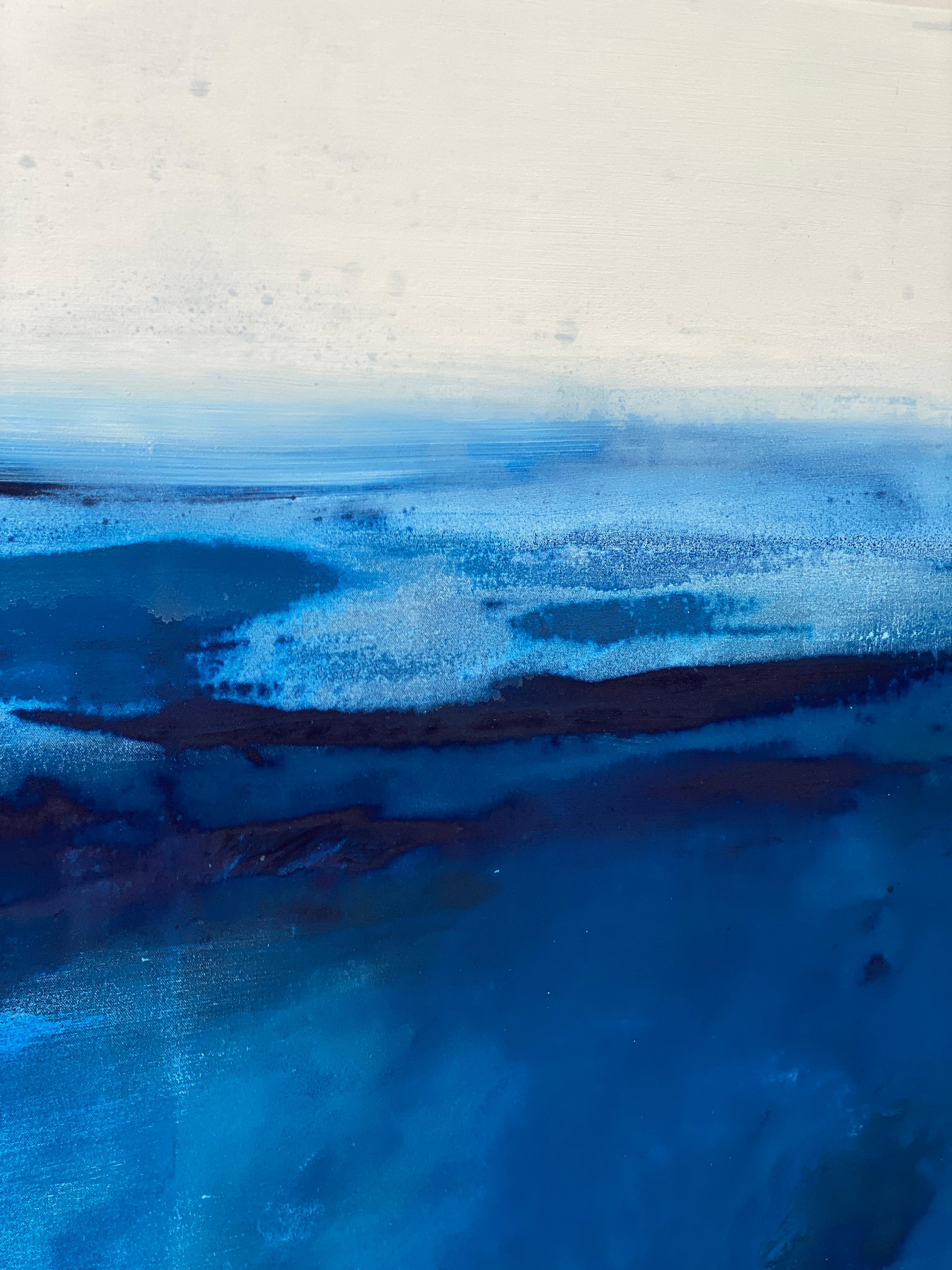 Large ocean abstract impressionist landscape water sky cloud cobalt blue white  For Sale 14