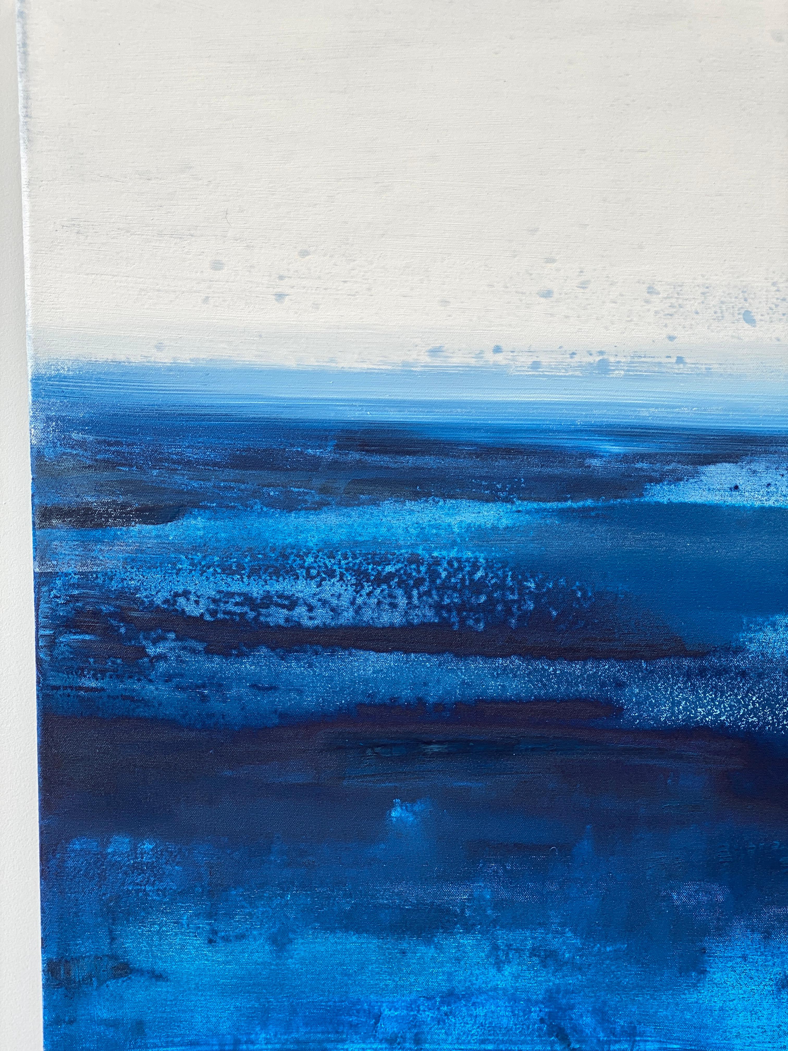 Large ocean abstract impressionist landscape water sky cloud cobalt blue white  For Sale 15